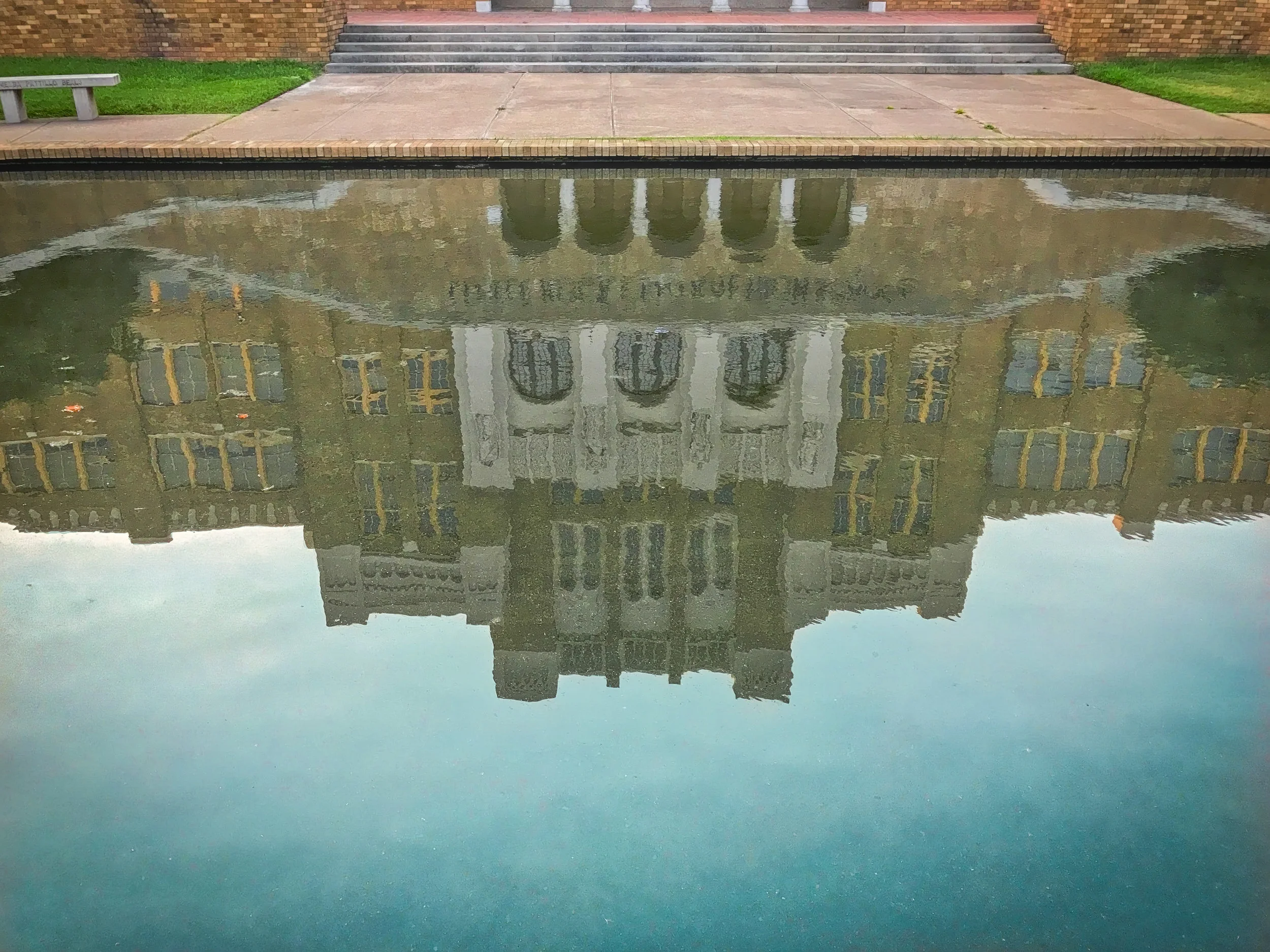 At the edge of the reflecting pool