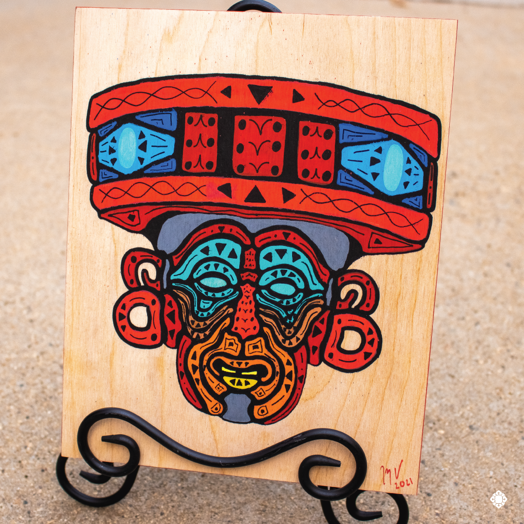 Huehueteotl Wood Panel Painting