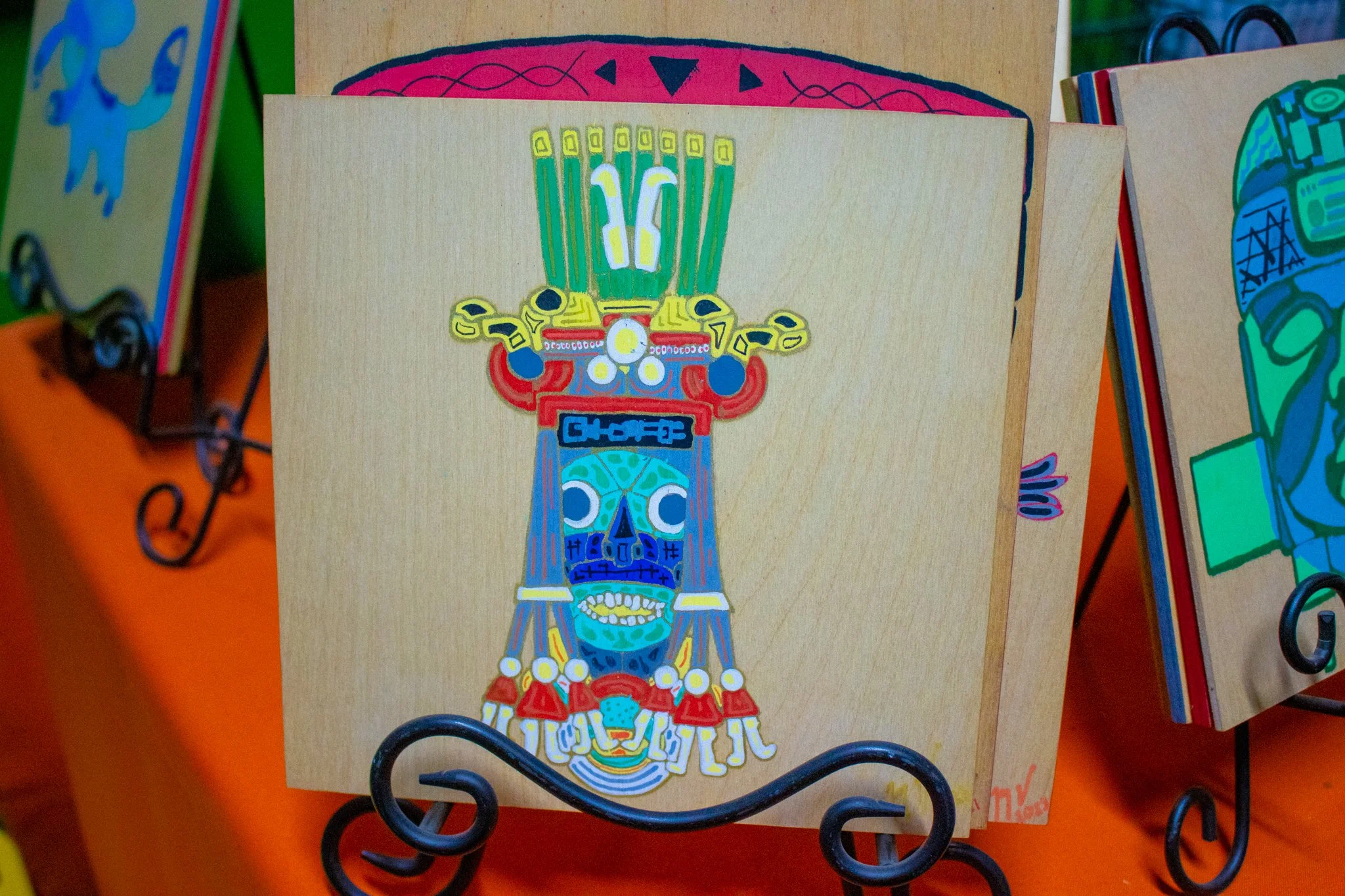 Tezcatlipoca Wood Painting