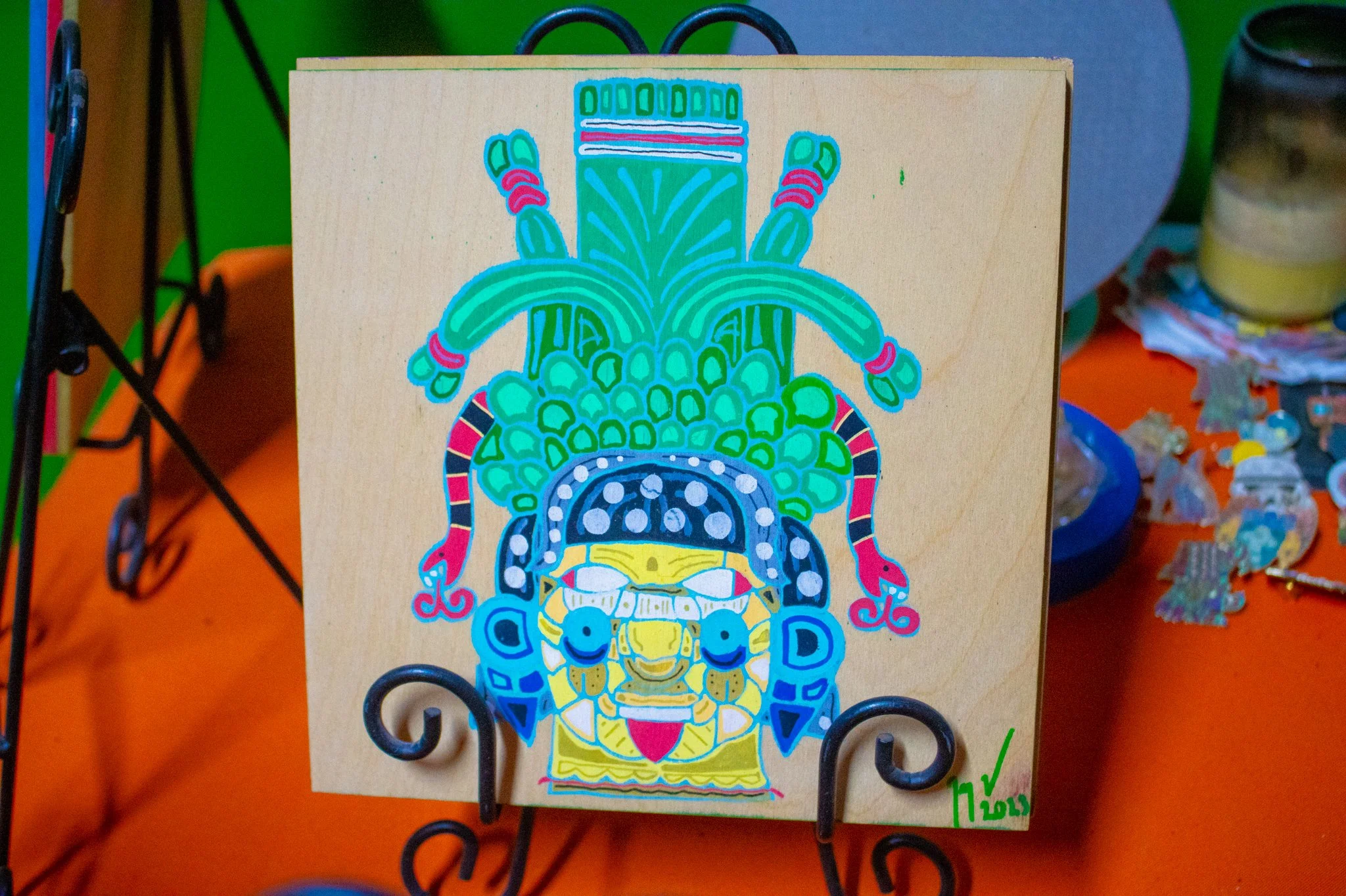 Coyolxauhqui Wood Painting