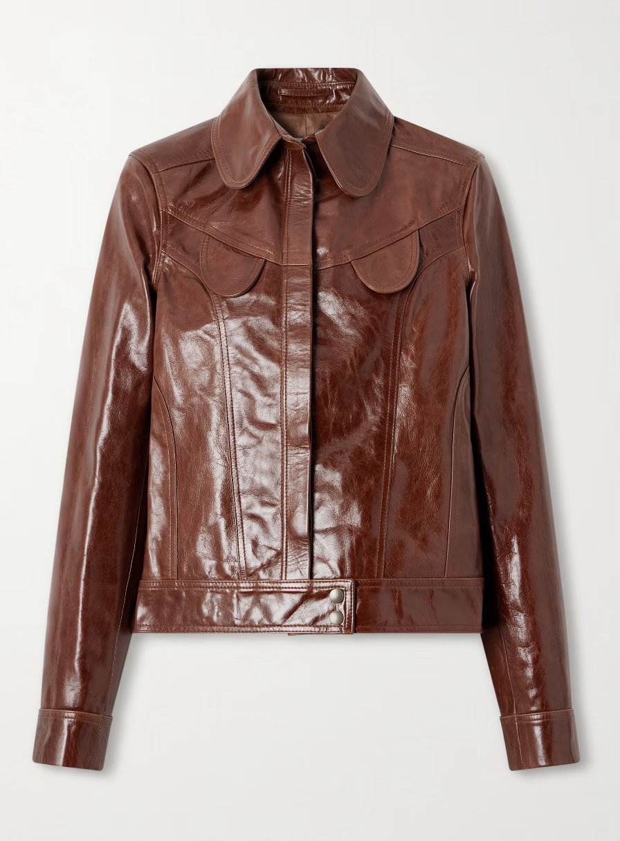 Paneled Glossed Leather Jacker