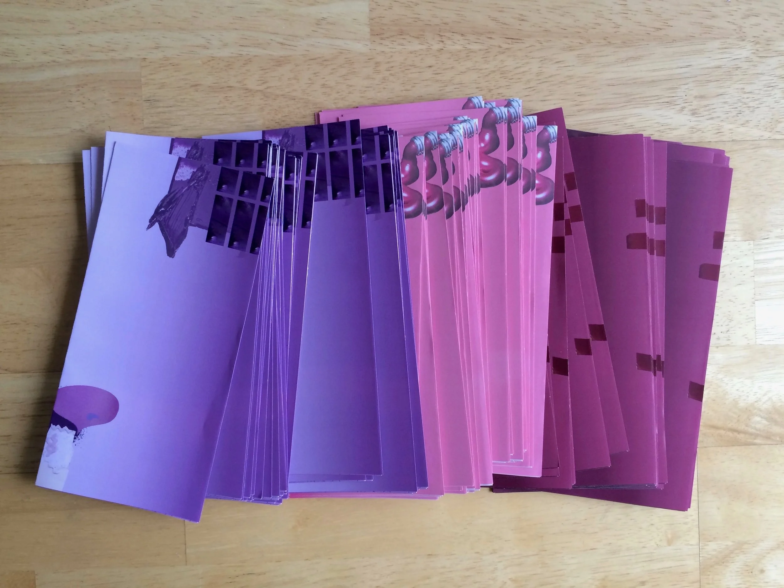 Lavender, Pink, Puce - roll-folded leaflets
