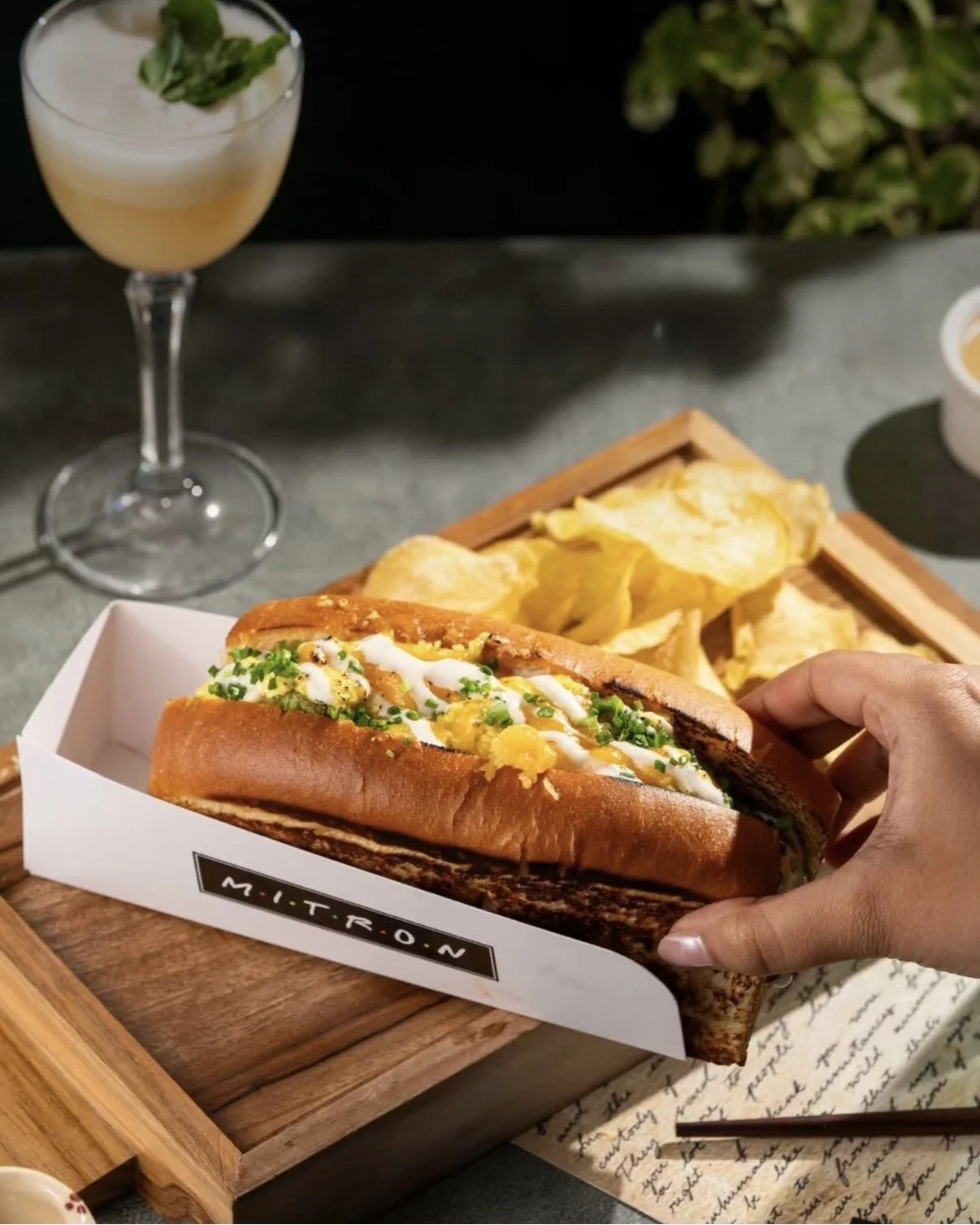 japanese egg sandwich and cocktail from a cafe in bandra called mitron