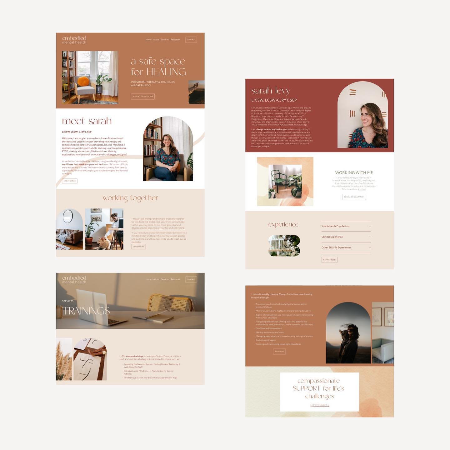 A safe space for healing ✨✨. Introducing Embodied Mental Health&rsquo;s online sanctuary for complete wellness. This customized branding + web project had us building off a grounded and earthy feeling through the branding and site visuals.

Sarah is 