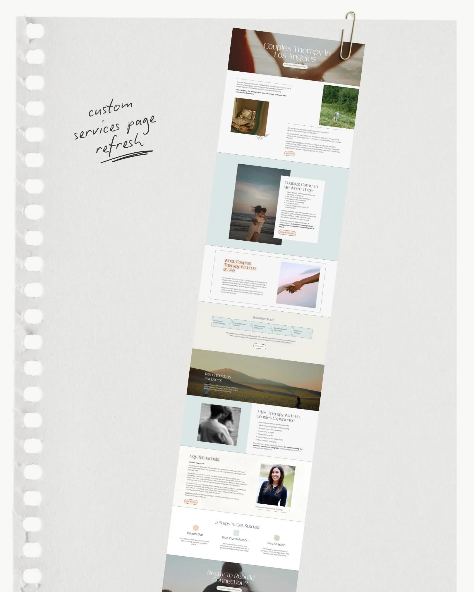 Specialty pages ＞ generic pages. Every time.

When a therapist offers EMDR and couples therapy and burnout work (to name a few!)- each service deserves its own dedicated page that speaks to exactly who needs it.

This project is proof. 🌸 Swipe to se