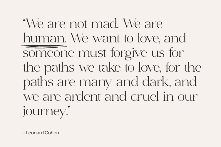 Inspirational quote by Leonard Cohen on a light beige background.