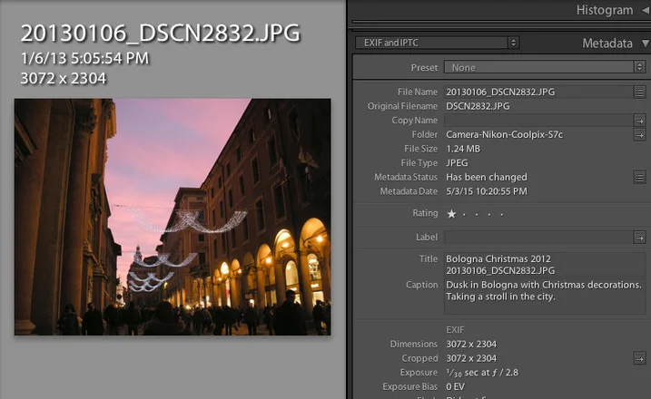 EXIF and IPTC Metadata Editor in Lightroom