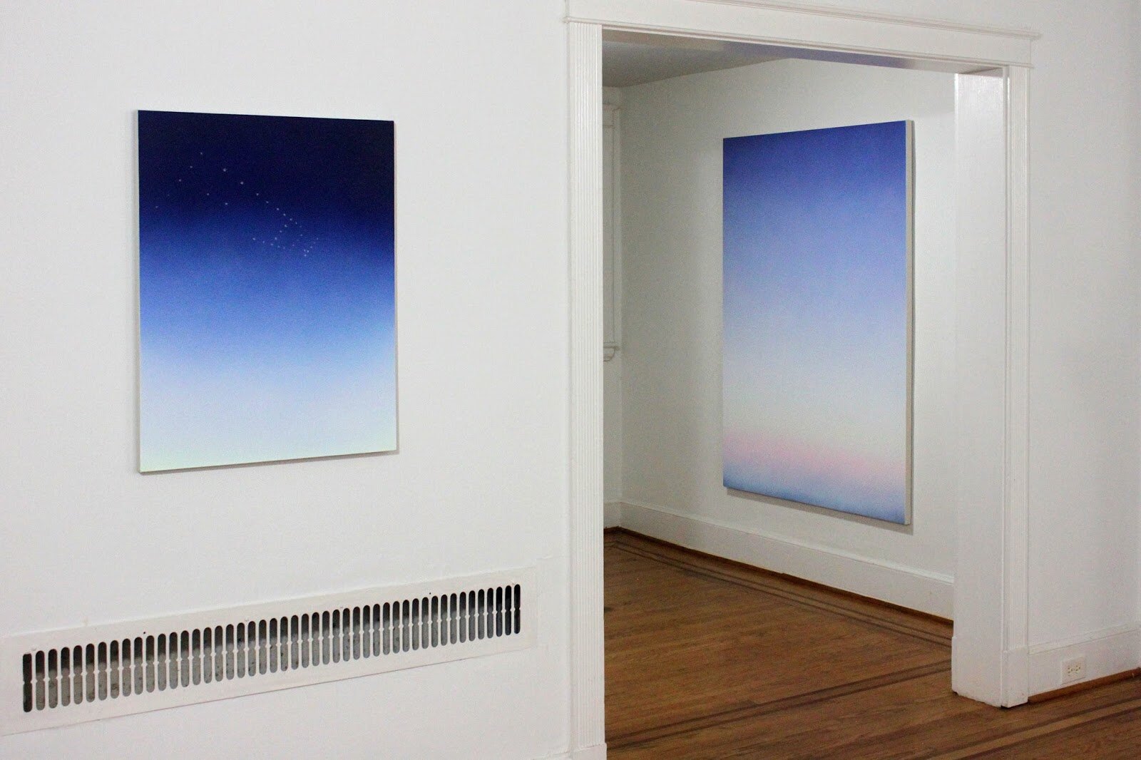  [left]  Skywriting (FIN)  (acrylic on canvas) 2015  [right]  Skywriting (RIOT)  (acrylic on canvas) 2015 