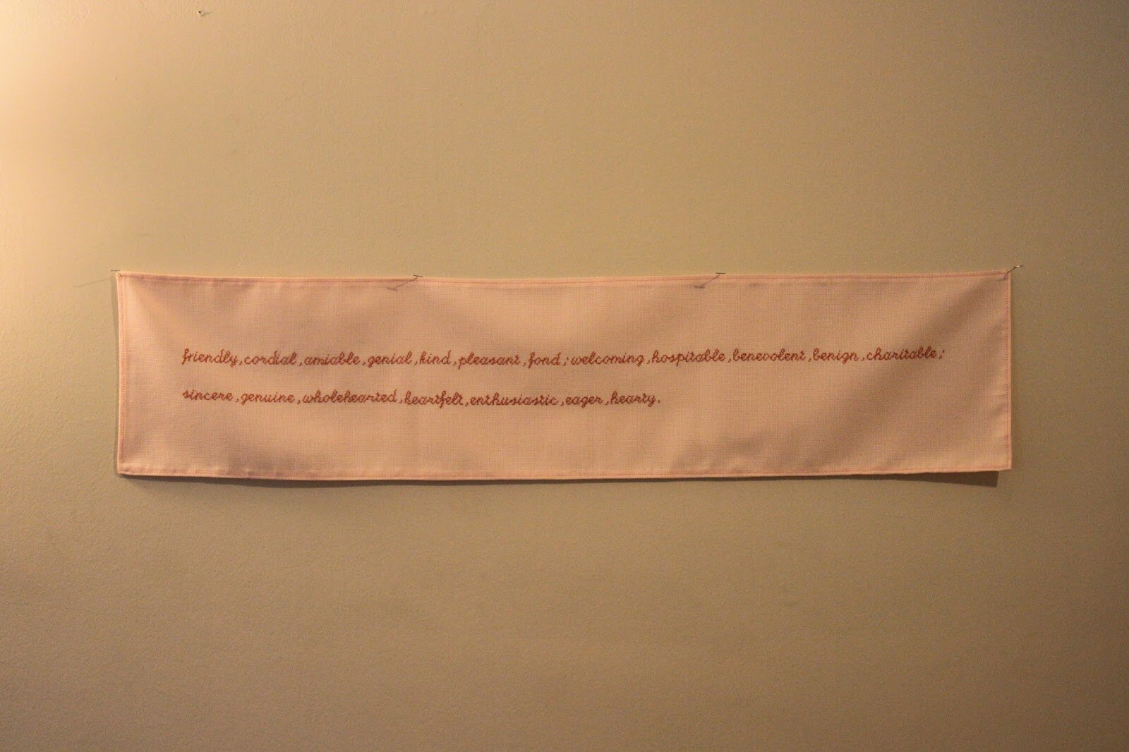  Irene Pérez -&nbsp; nineteen (warm) adjectives for you &nbsp;(embroidery floss on cotton) 2012 