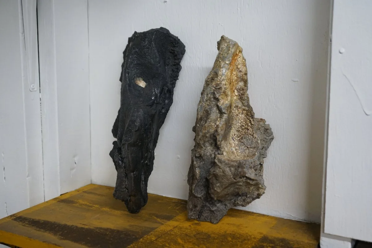  Dakota Parkinson   body memory 1 &amp; 2   2023. Clay, performance remnant, woodfired. 