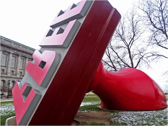 PHOTO CAPTION: The infamous "Free" Stamp, Peter's first encounter with art in Cleveland. He took it as a sign that the city needed him. SOURCE: Subcutaneous Theatre archives.