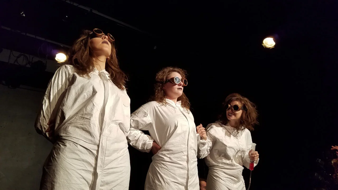 Megan Caton, Lara Carling and Maddie Murphy between takes of "Phases of the Moon"