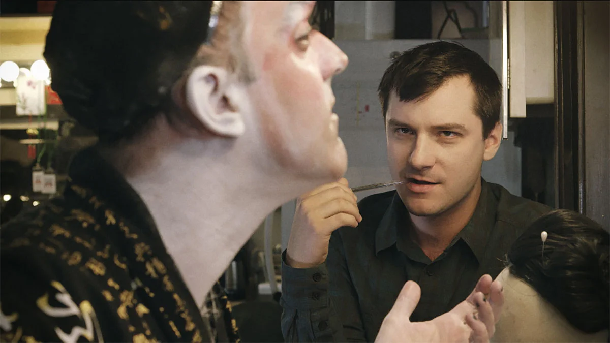 Brendan Dowling and Chris Woolsey spar in a scene from CURTAINS