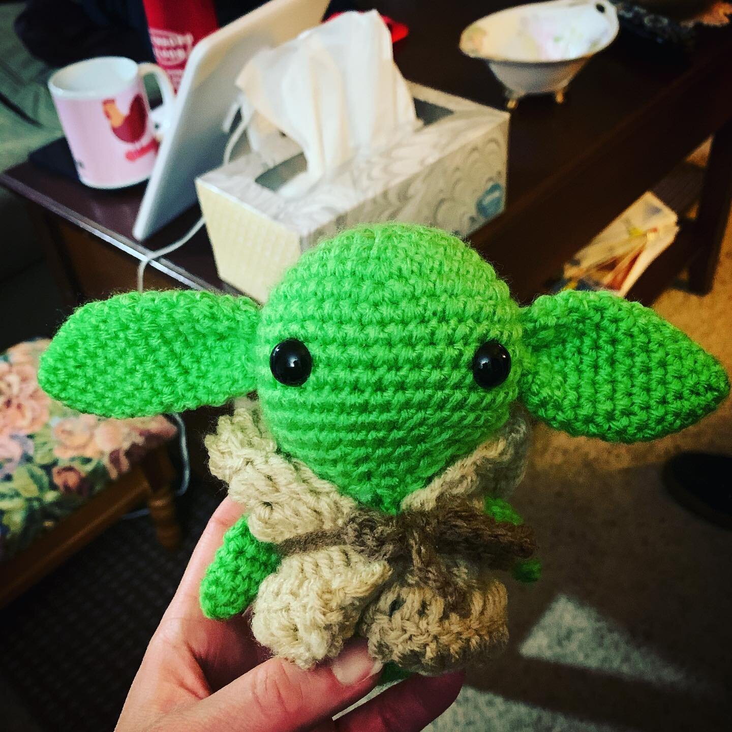 OMG my mom makes crochet Baby Yoda dolls, and they are adorable! #babyyoda #crochetstarwars #starwarsart
