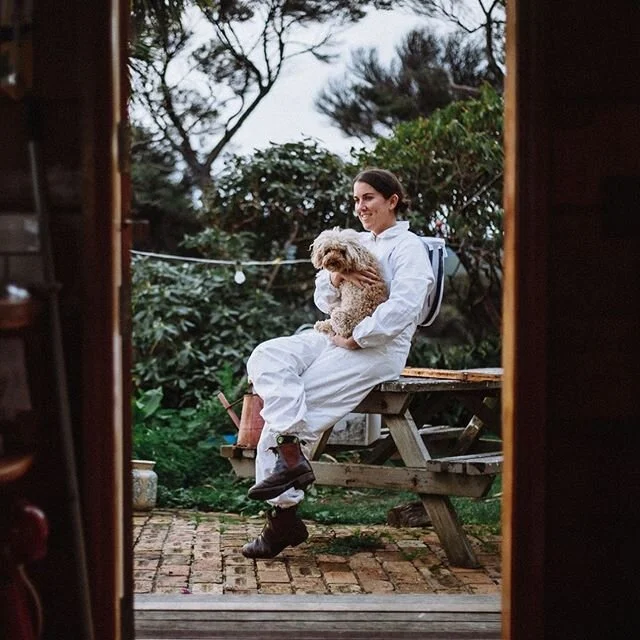 It's the perfect day for checking hives at the Bethells Beach Bee Sanctuary today 🌥 Not too hot, not too cold. But first snuggles with Mr G! 📸 @joelmcdowell