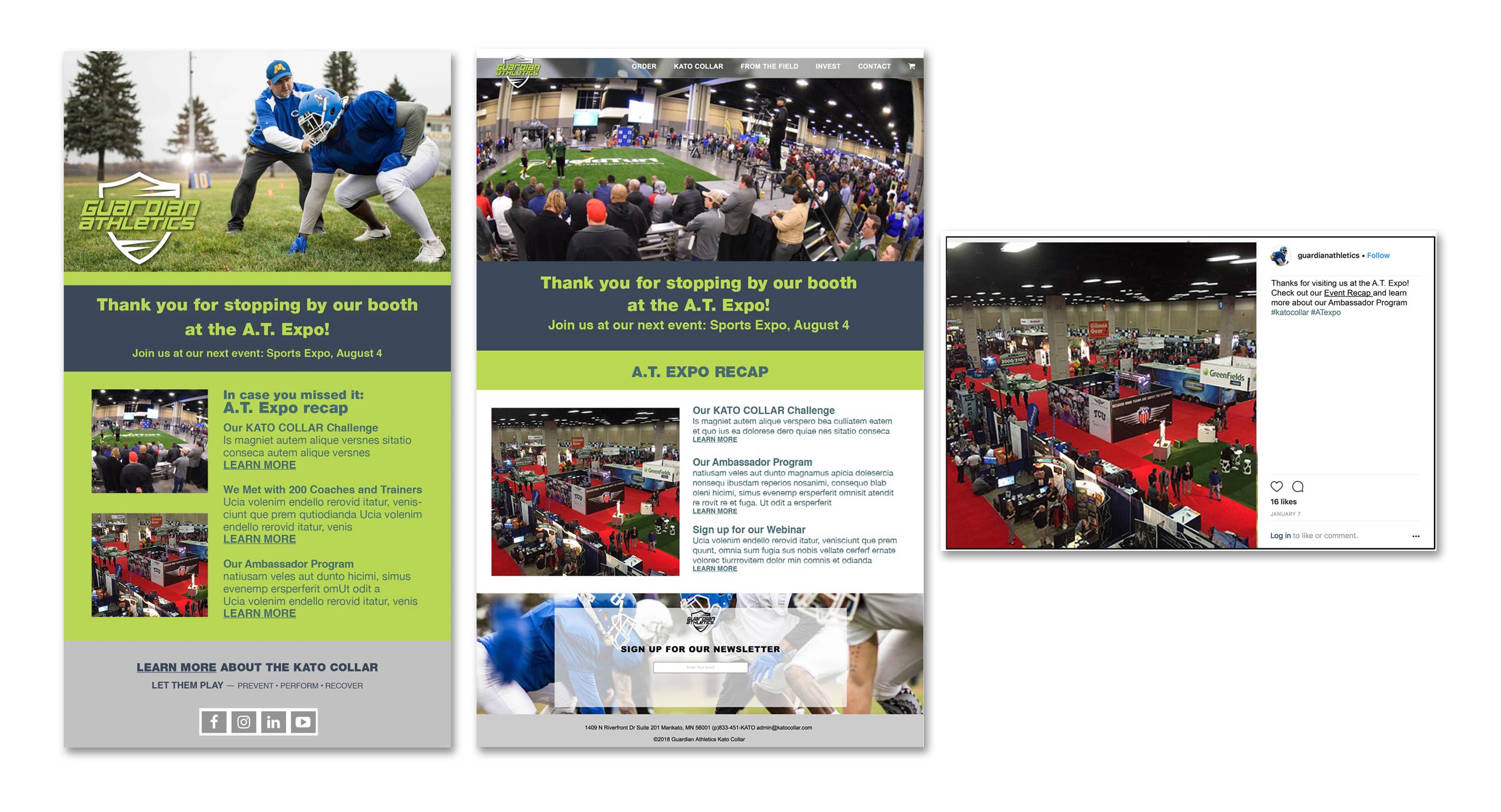 High fidelity post-trade show messaging: eblast, event webpage and social media posts.