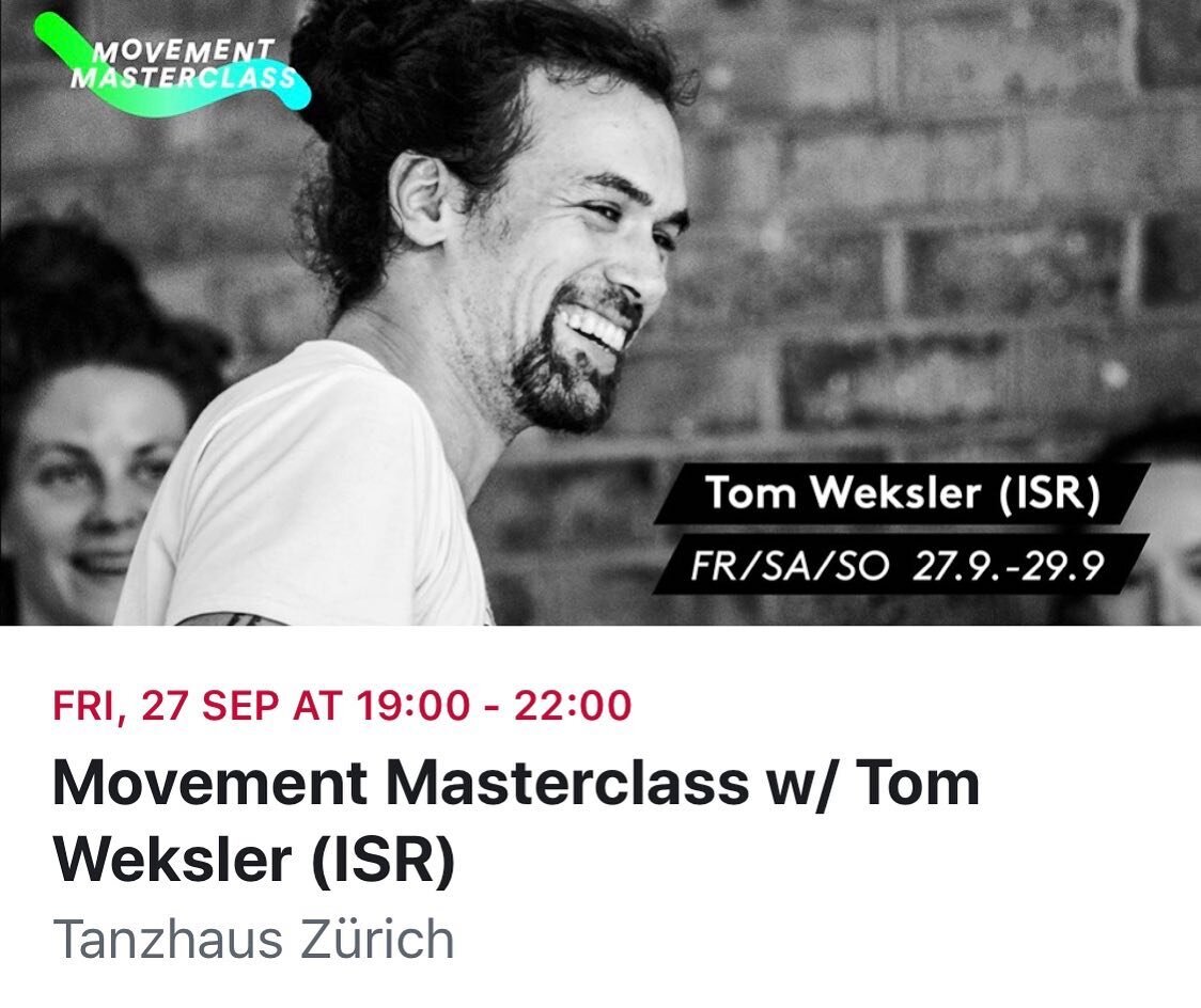 Apply for the 3 days Workshop with @tomweksler in Z&uuml;rich at @tanzhauszuerich .
CHF 280 regular fee
CHF 250 early bird (before end of september) and professional dancer
.
&ldquo;The right art is purposeless, aimless. The more obstinately you try 