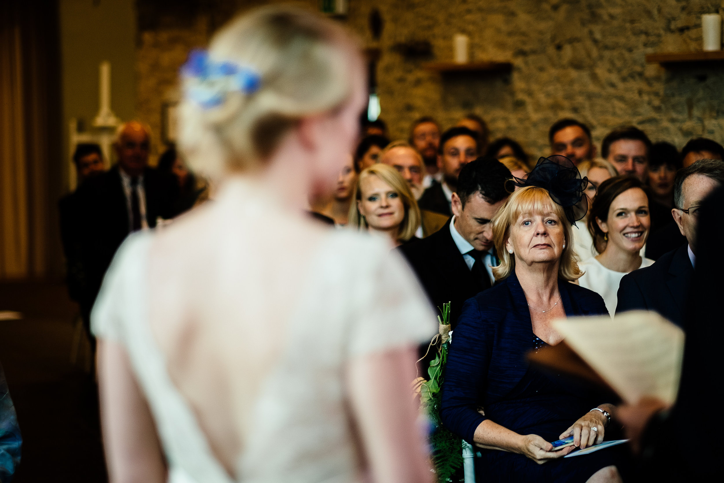 The guests look on at a wedding at Merriscourt Wedding Venue, Oxfordshire