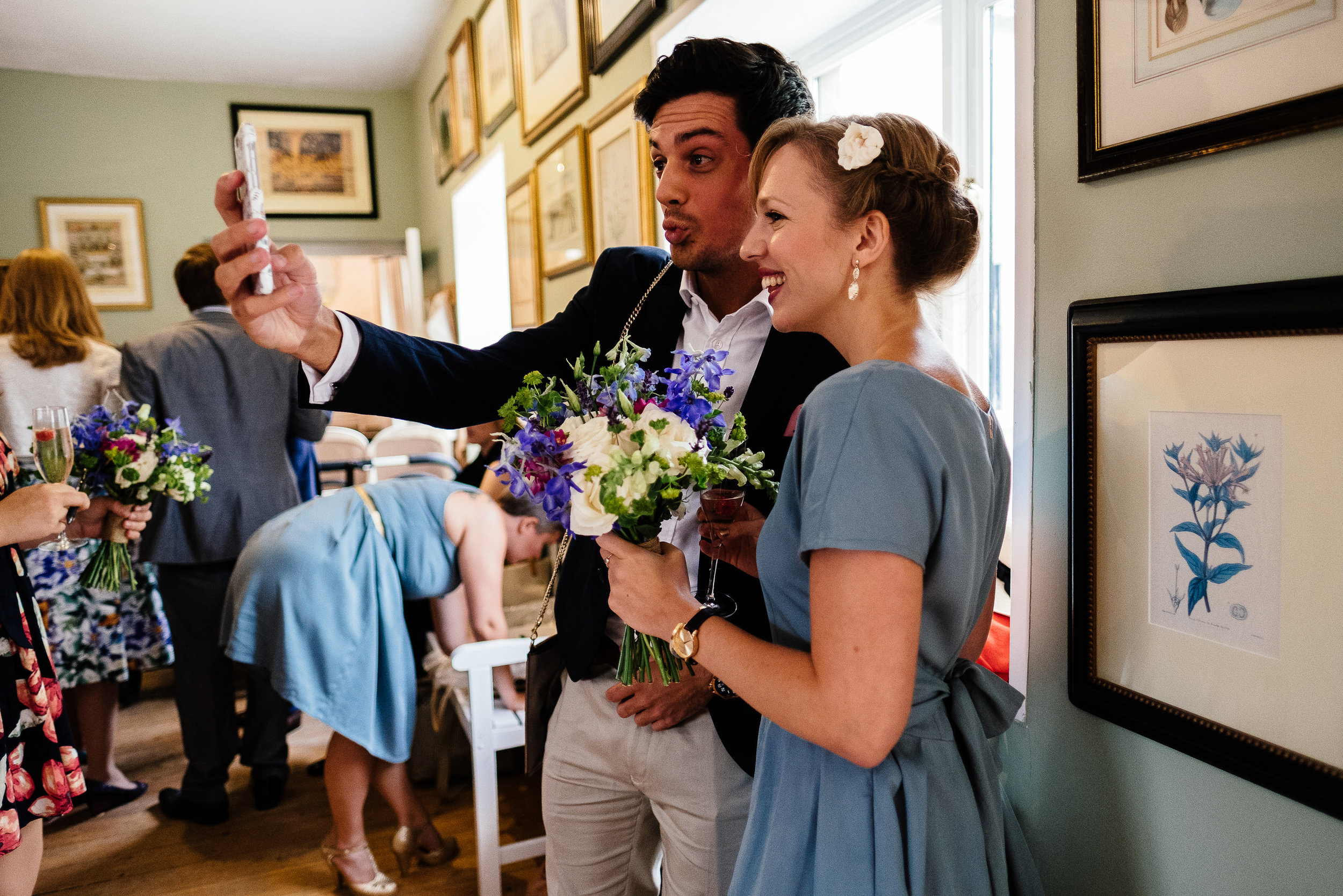 Guests taking a selfie at Merriscourt Wedding Venue, Oxfordshire