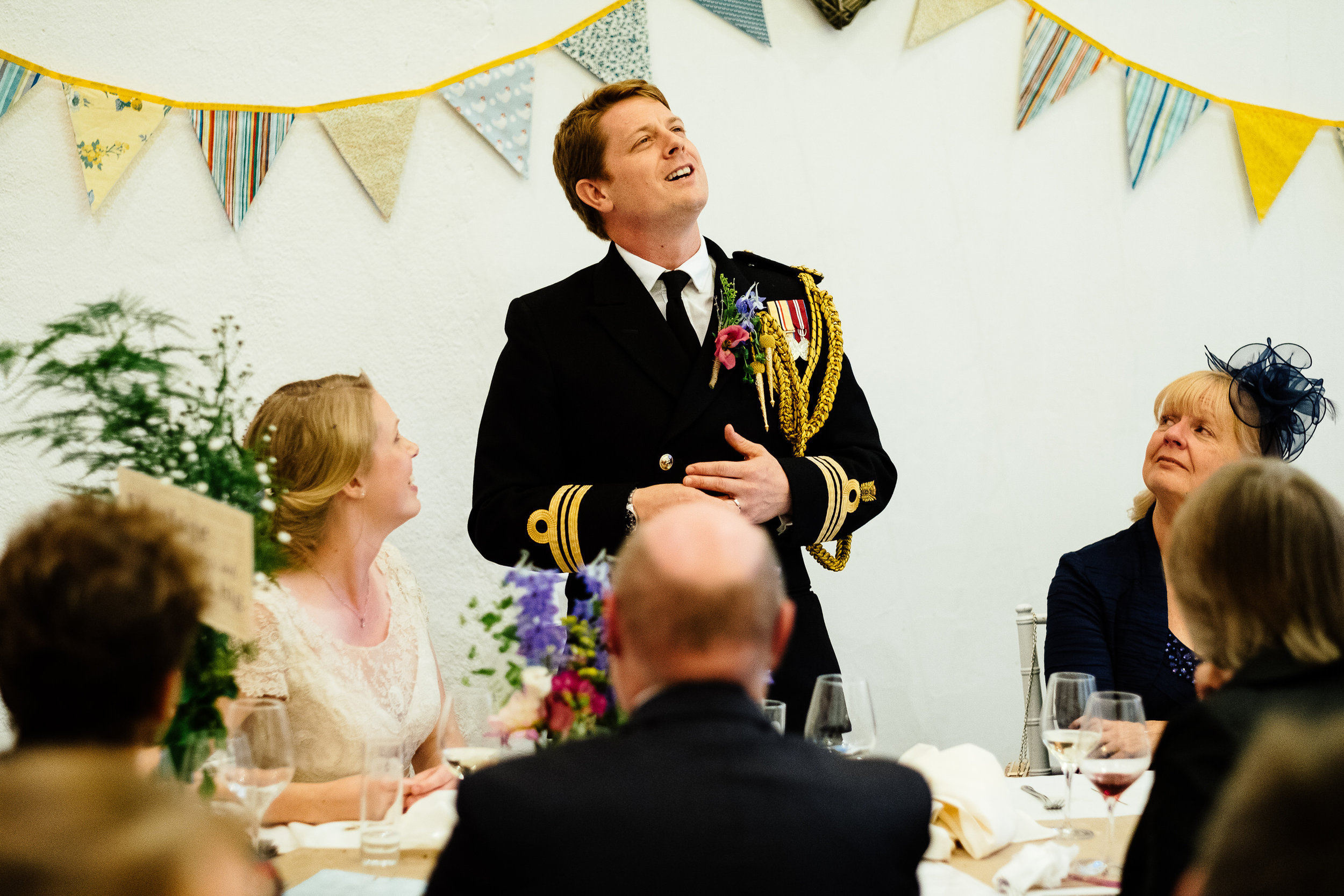 A groom giving a speech at a wedding at Merriscourt Wedding Venue, Oxfordshire