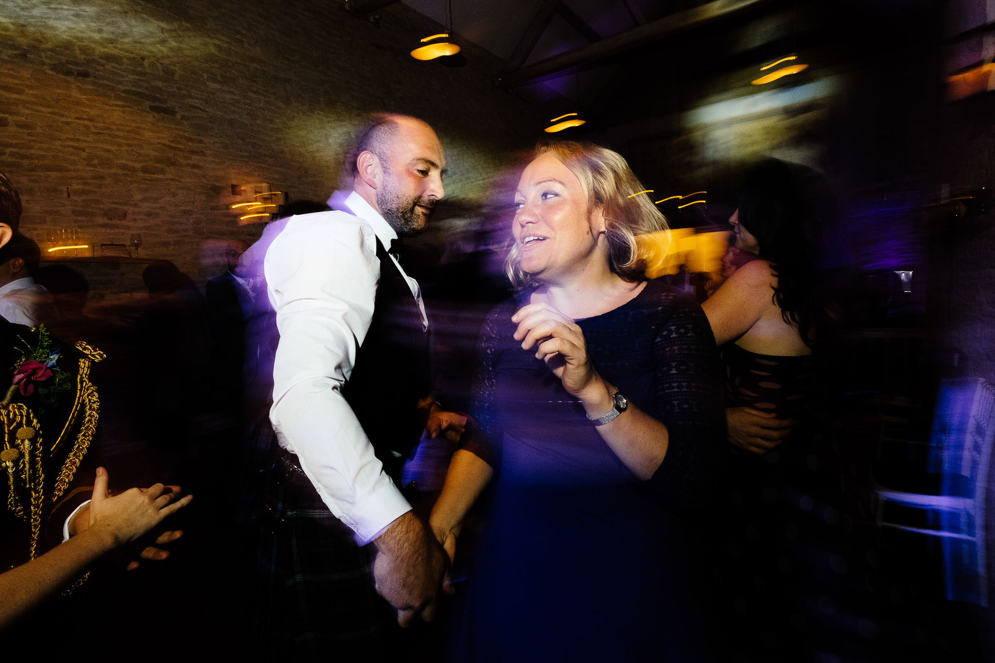 Guests partying at a wedding at Merriscourt Wedding Venue, Oxfordshire