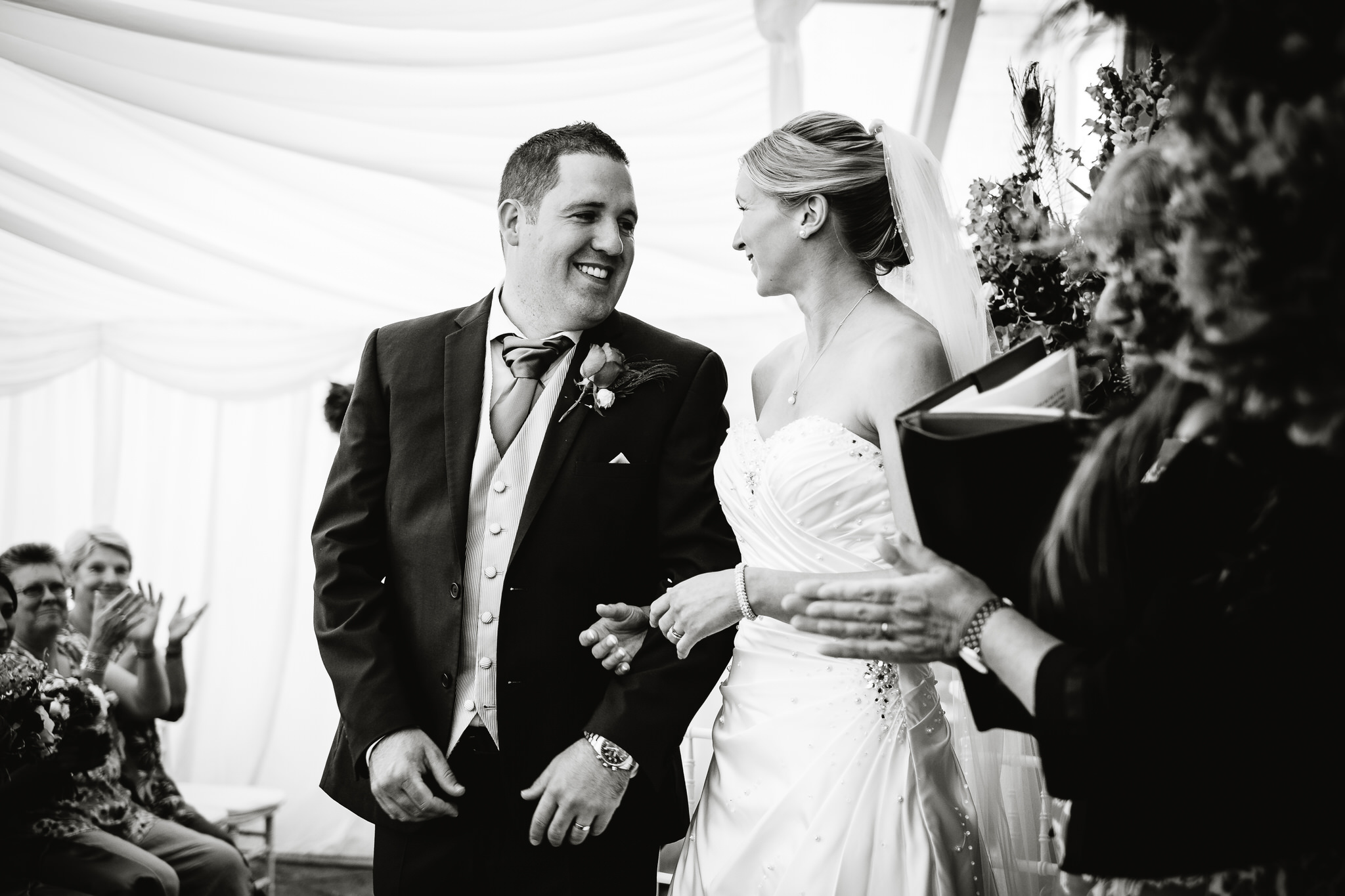 A bride and groom at a wedding at Poundon House, near Bicester, Oxfordshire 