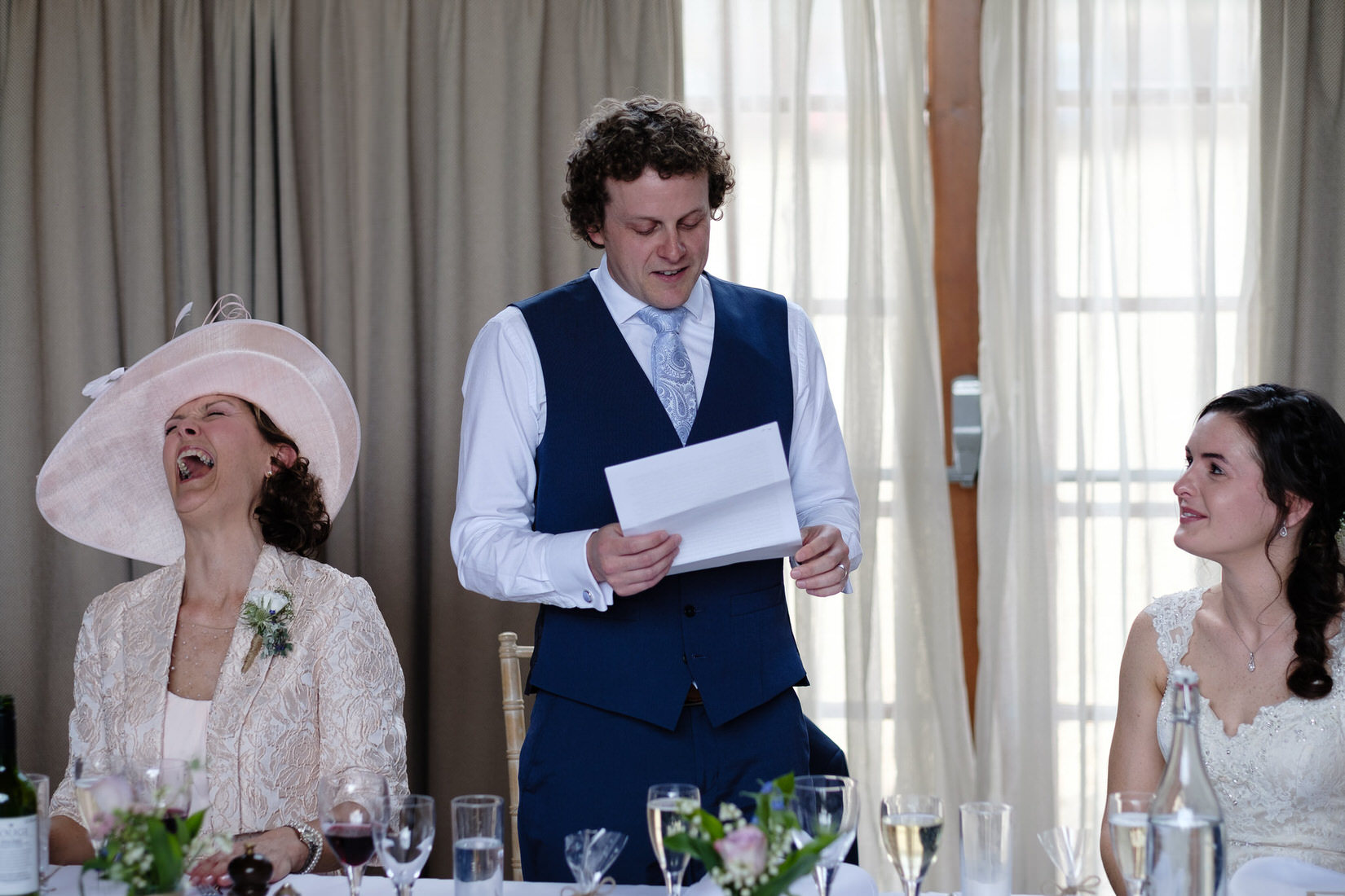 A groom giving a speech at the Great Barn Wedding Venue, Aynho. By Sam and Steve Photography