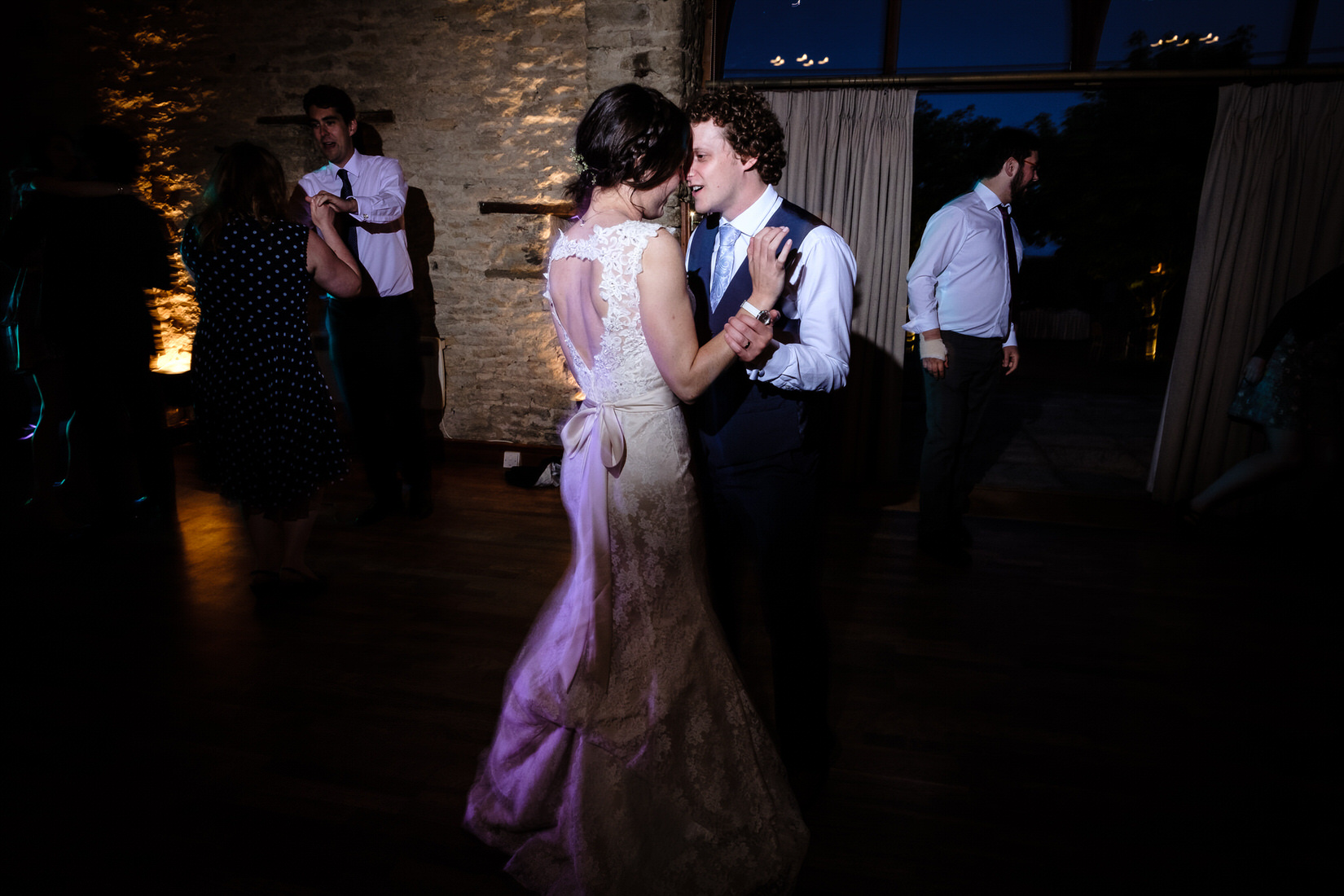 A bride and Groom Dancing at the Great Barn Wedding Venue, Aynho