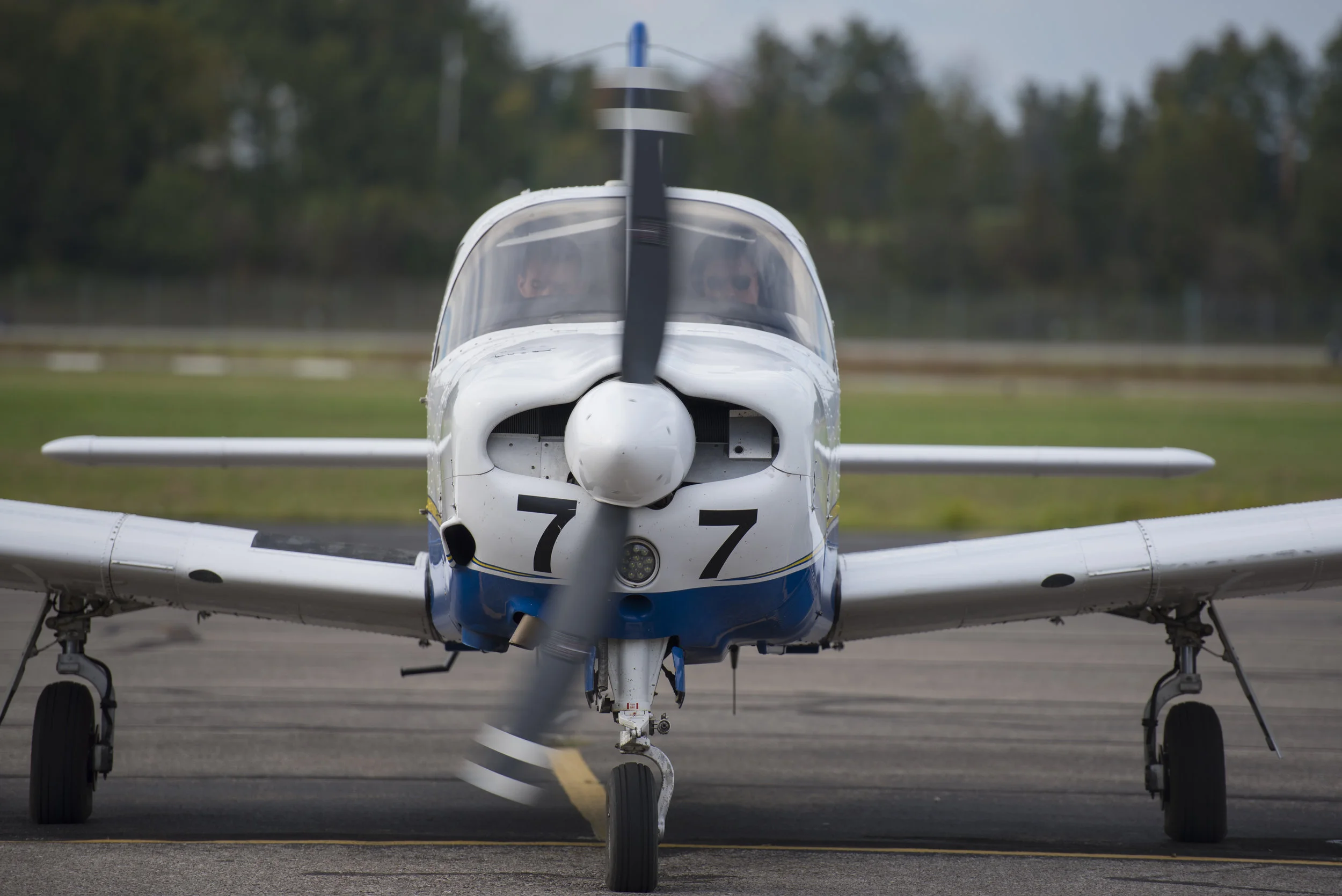 Ohio University senior Ryan Potter and flight instructor Garrett Bussa prepare for take off on Sept. 20, 2017.
