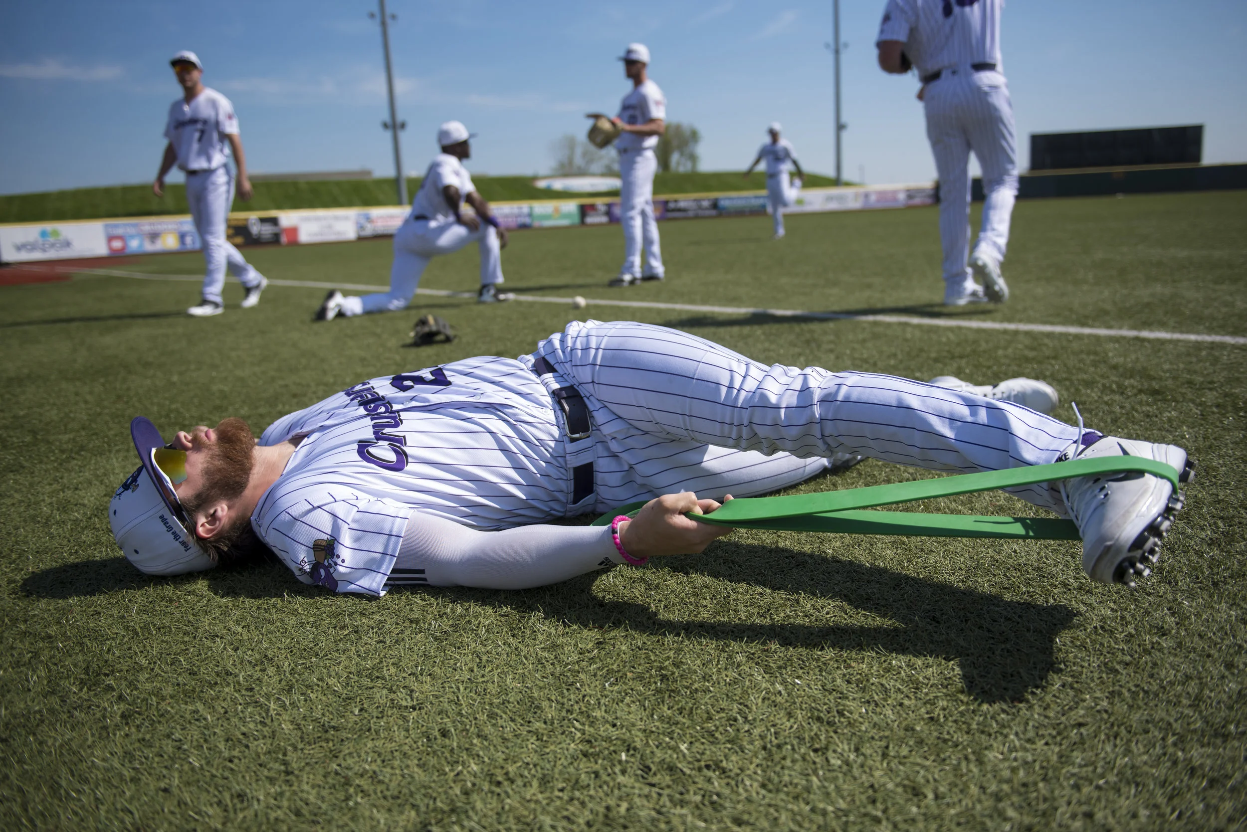  Lake Erie Crushers' Doug Trimble warms up before facing off with the Normal Cornhuskers on May 17, 2018 at Sprenger Stadium in Avon, Ohio. 