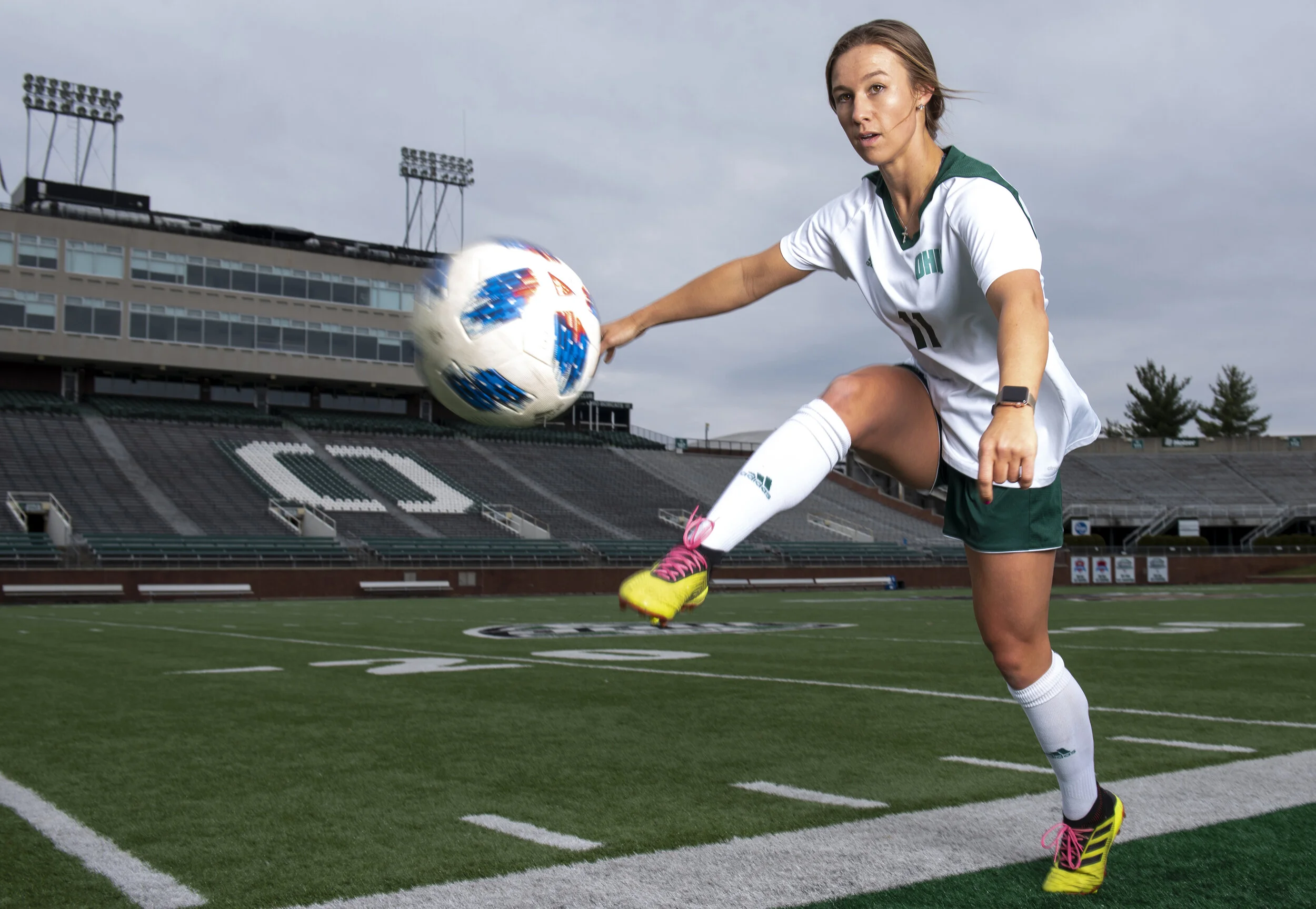  Ohio University midfielder Alivia Mileski poses for a portrait at Peden Stadium on March 29, 2019.  