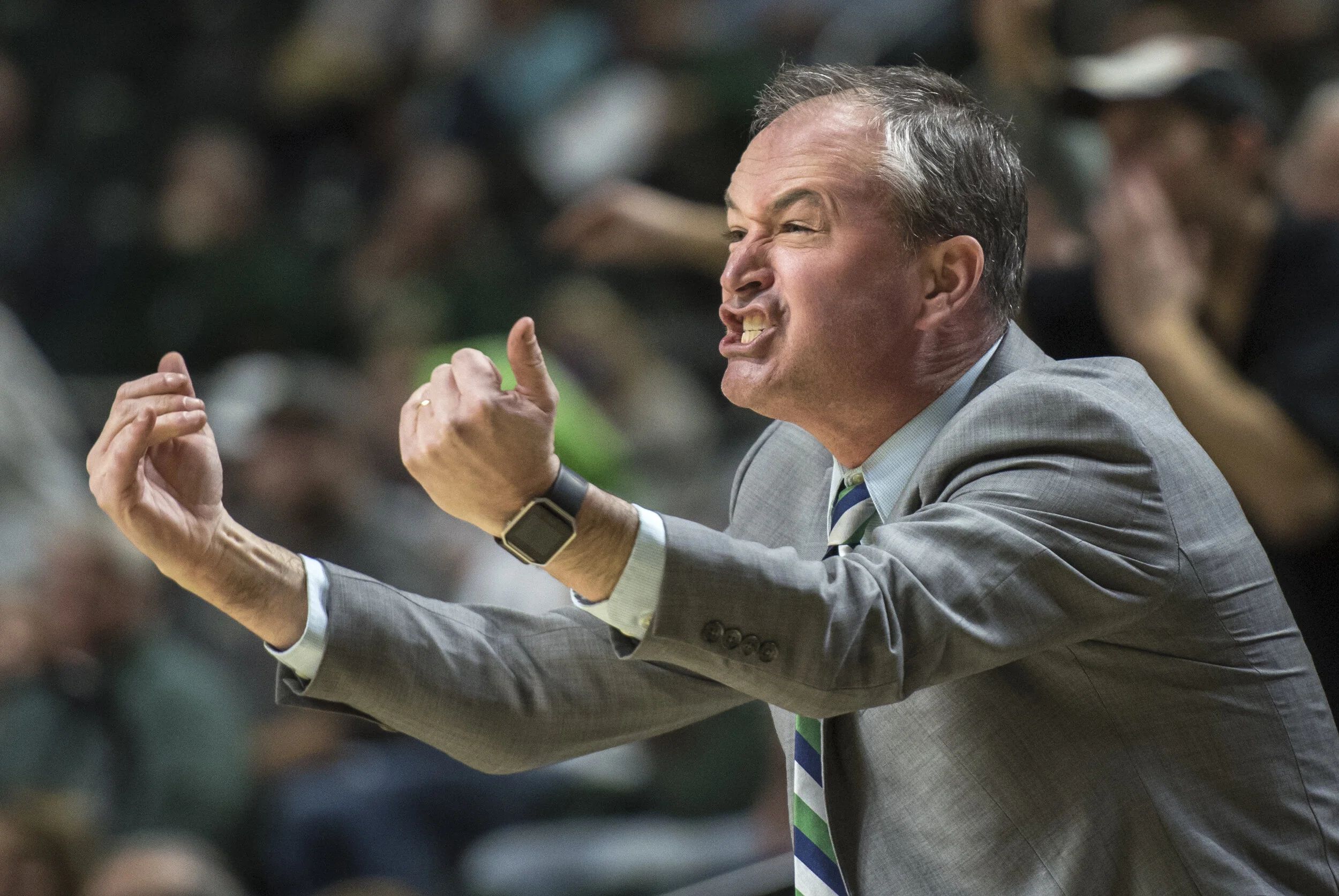  Bobcats' Coach Saul Phillips yells at his players during the second half of the game against Bowling Green on Feb. 22, 2019 at the Convocation Center.  