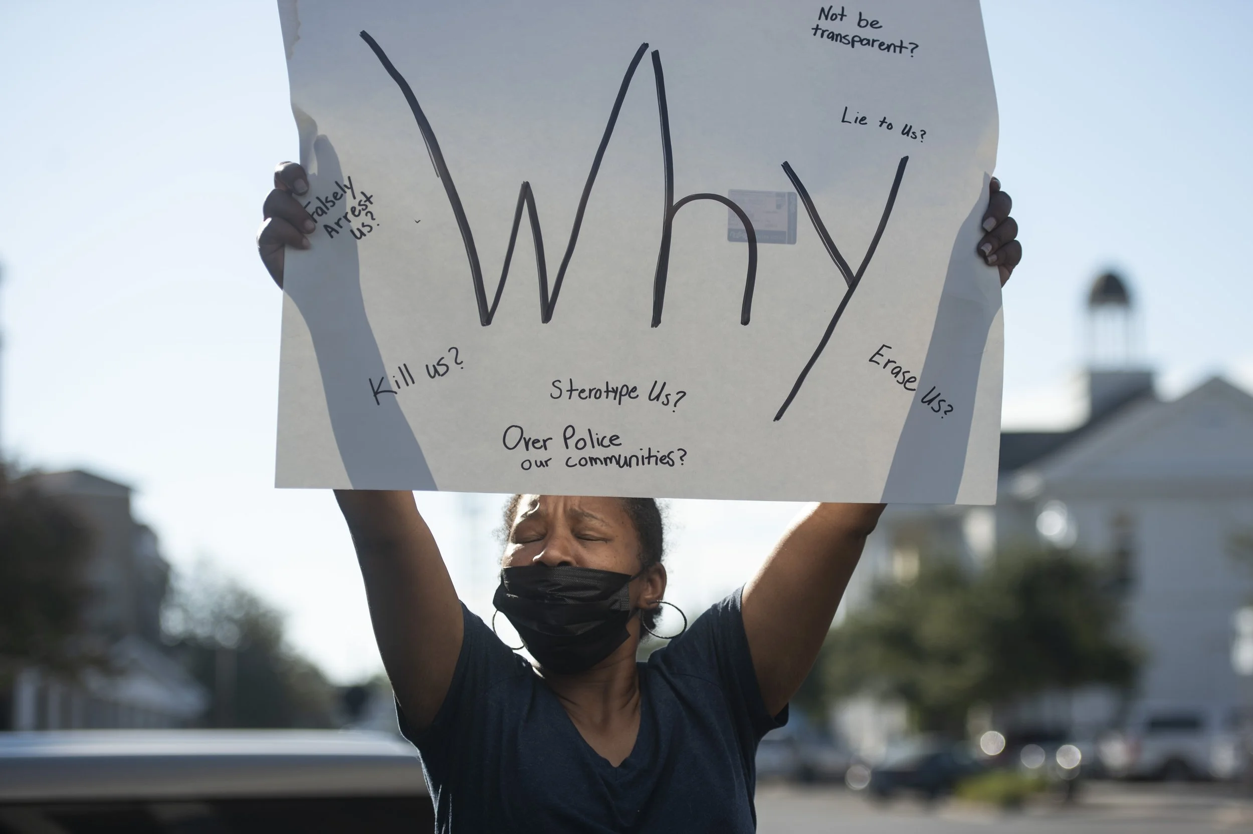  Angela McMillan holds a sign in support of her nephew Jaheim McMillan, who was shot by police, during a protest outside the Gulfport Police Station in Gulfport on Tuesday, Oct. 11, 2022. 