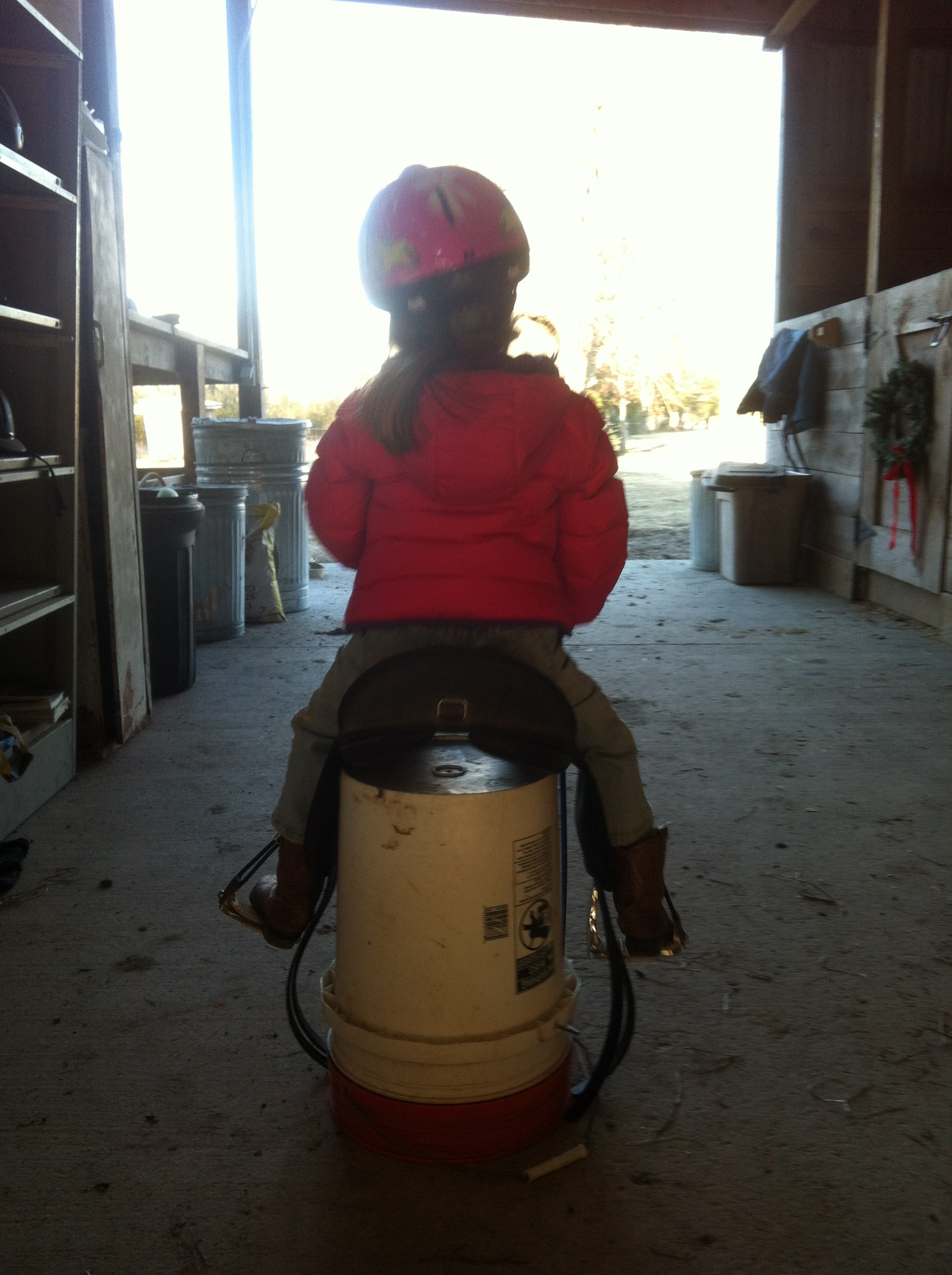 And, if no one's around to help you ride a horse, there's always a bucket!