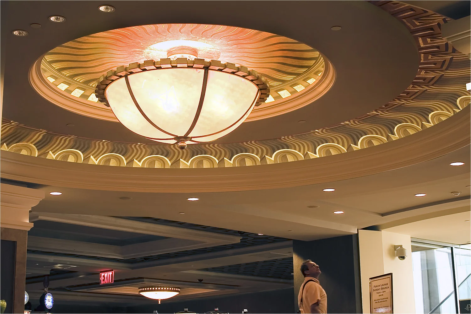 Murals installed in a ceiling cove give the appearance of a deeper dome. Gold leaf gilding is accented by the cove lighting. Murals with ceiling cove lighting can be very dramatic.