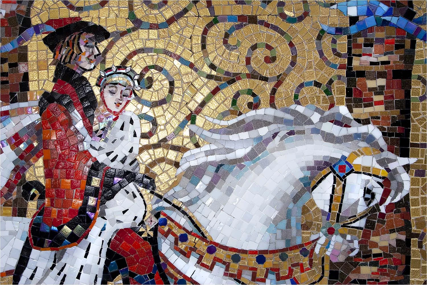 Italian gold leaf glass tile is 23 karat gold that is fused inside the glass for durability. When applied with metallic and Italian Sicis glass tile the resulting mosaic art is simply radiant.
