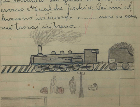 Sketch of the train from Rovigno, a sketch by Franco Aitala