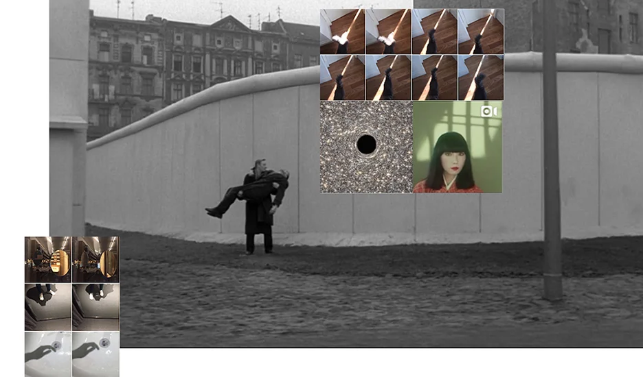 Que reste-t-il de nos amours? III Wings of Desire, Pigment Print, 18 x 10.58’’, 2015. Collage work of: screenshot of film Wings of Desire (1987) by Wim Wenders; Screenshot of Instagram post of Shiseido advertisement campaign featuring Sayoko Yamaguchi; Screenshot of Instagram account @NASA, a small galaxy contains a supermassive black hole; screenshot of my iPhone camera roll on November 30,2015.