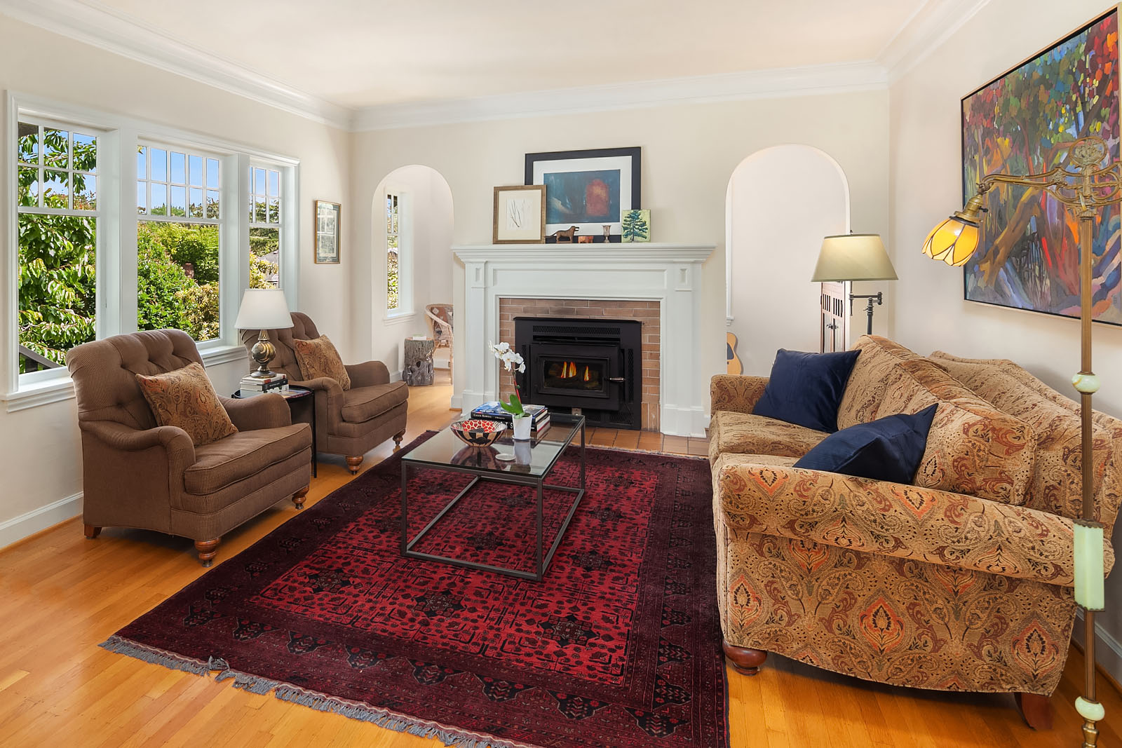 Copy of Archways hide a sunny spot behind the fireplace wall.