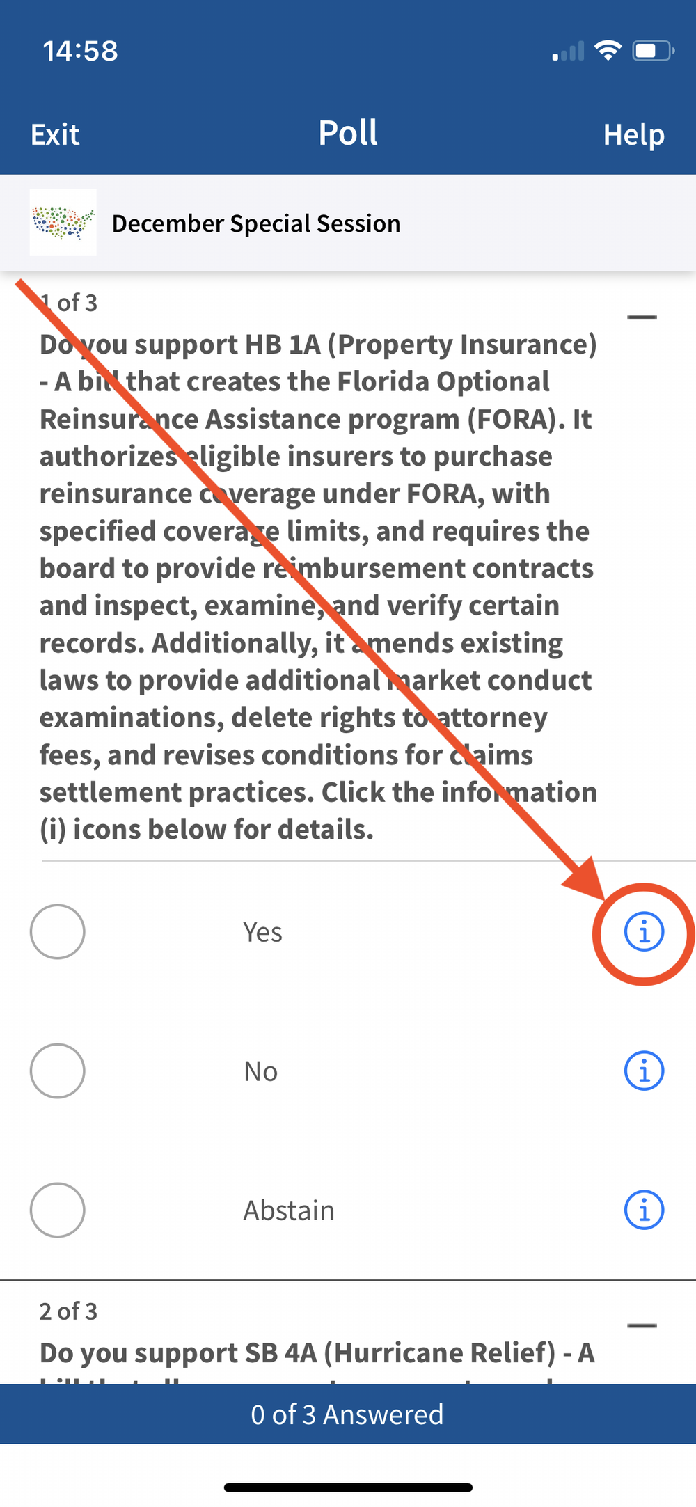 Kialo in-app information button