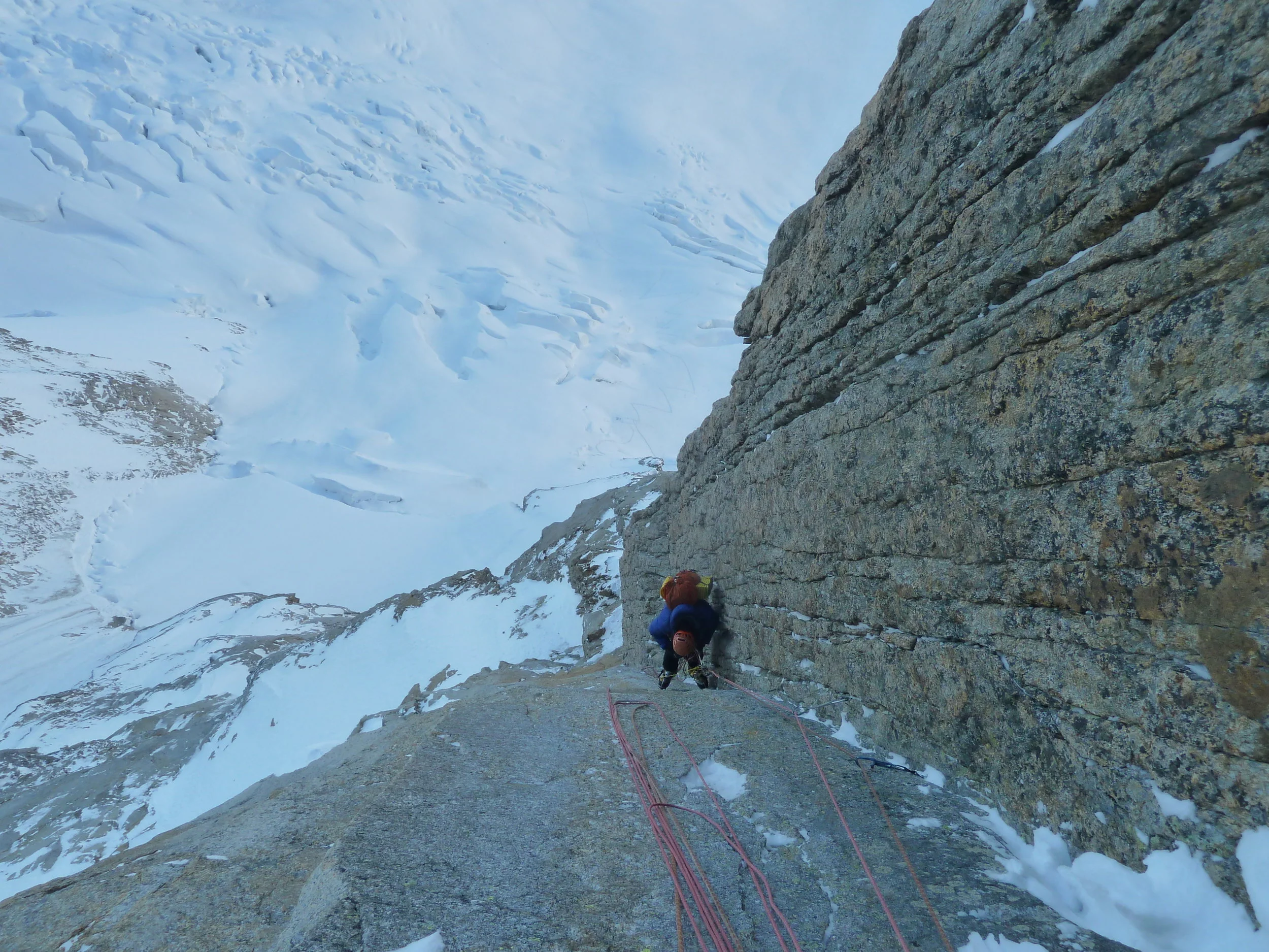 walker spur, winter ascent, grandes jorasses, mont blanc massif. Chamonix.