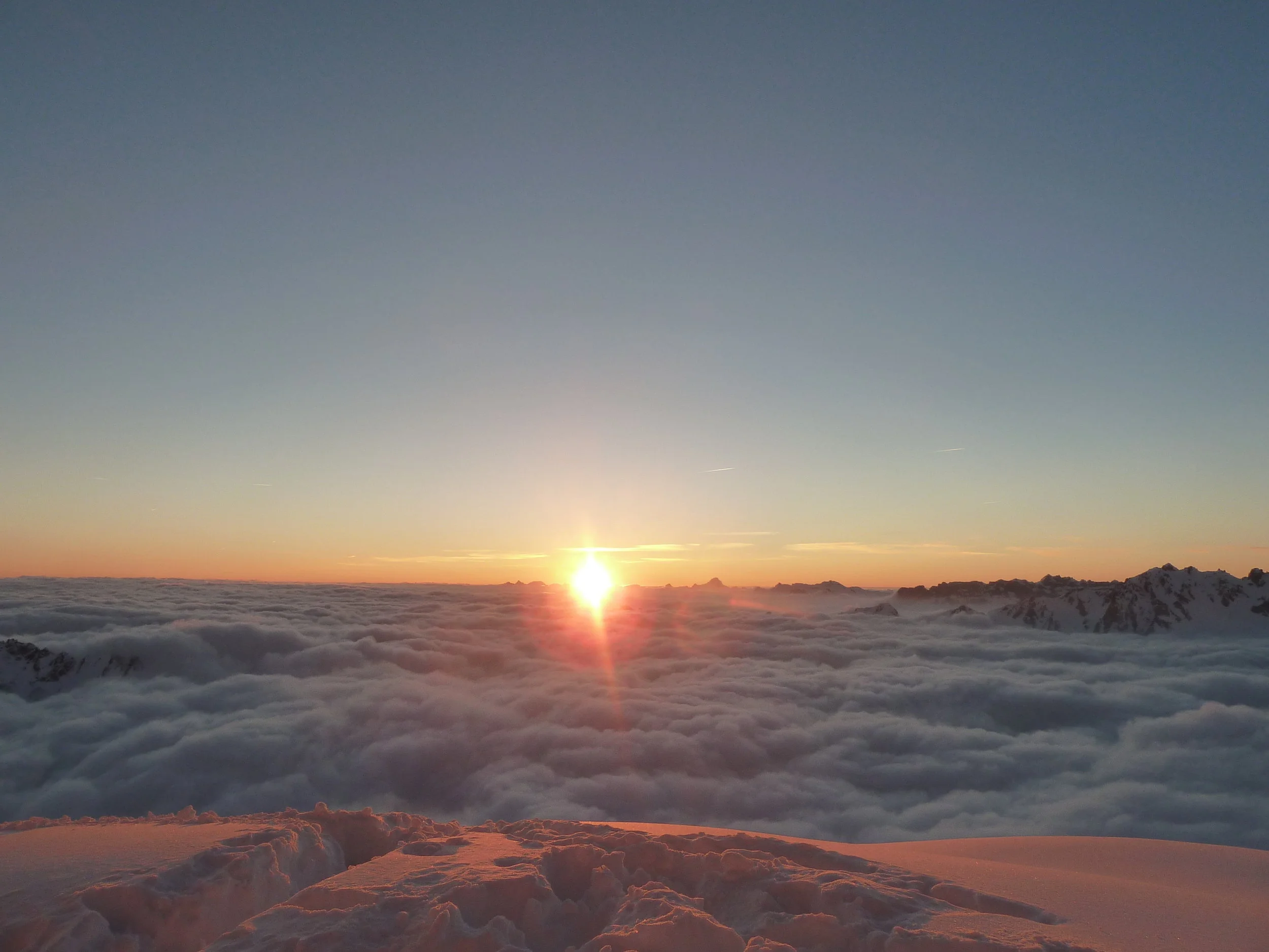 sunset from the mont blanc massif. chamonix.