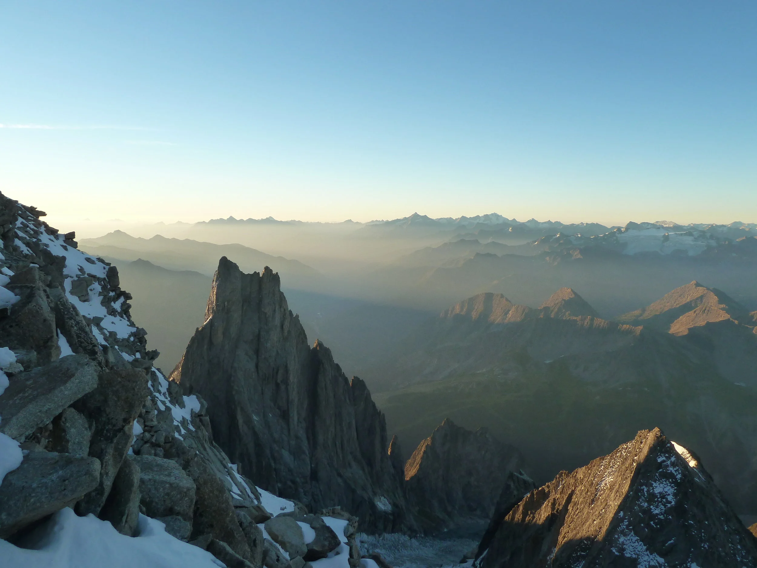 morning light from the eccles bivouac, mont blanc massif. chamonix