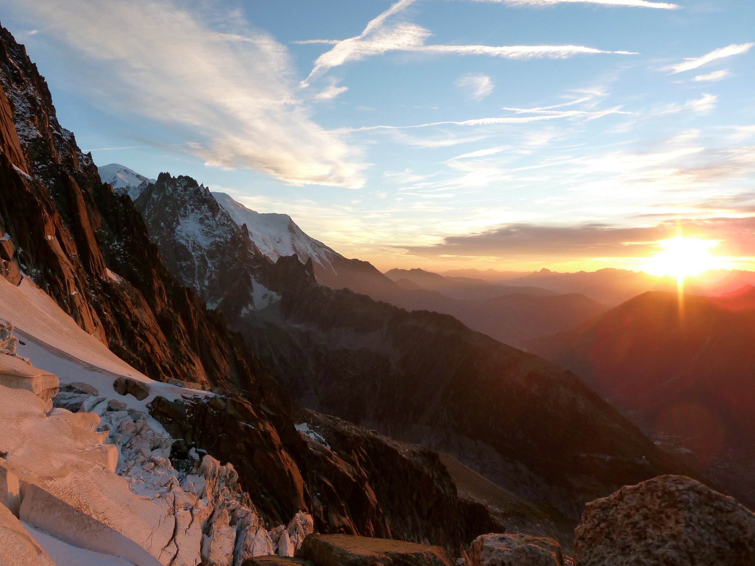 sunset from the mont blanc massif. chamonix.