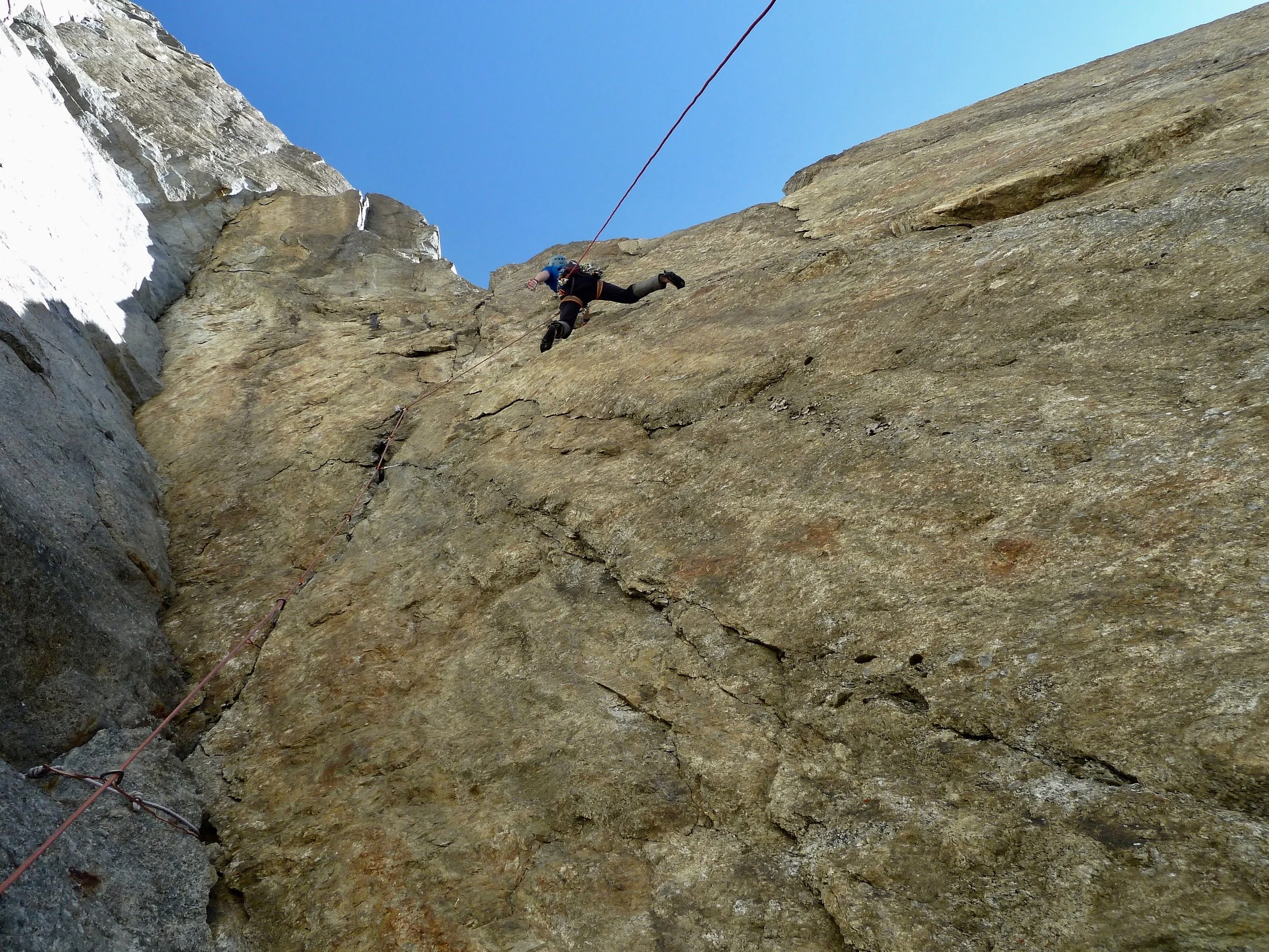 tony stone on the american route, south face of the aiguille du fou, chamonix. Mont Blanc massif