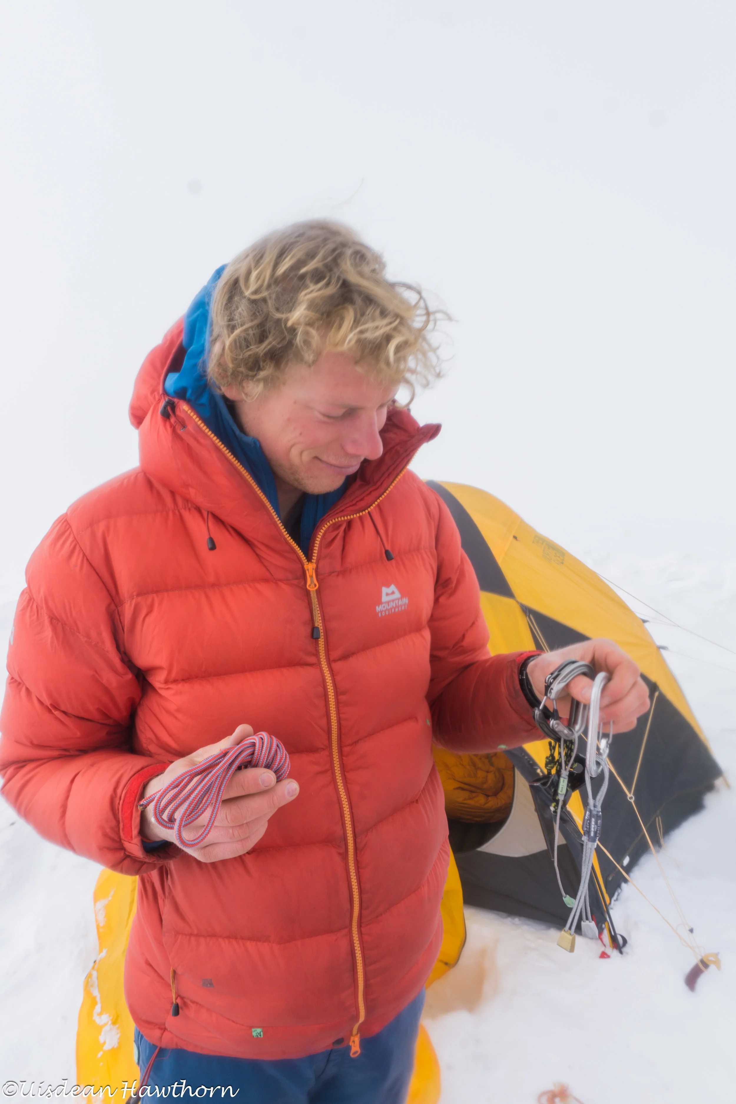 The rack after bailing from the north face. 3 wires, 3 metres of tat and two pegs left...