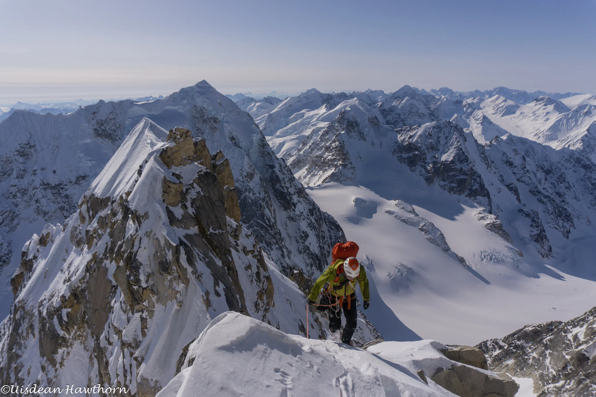 Tom on 'Fun or Fear' (ED2), Mt. Jezebel, Revelation Mountains, Alaska. First ascent. photo: Uisdean Hawthorn