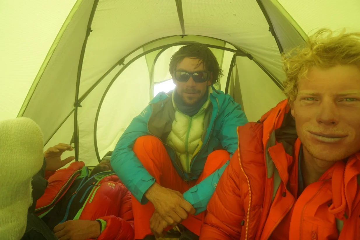 Luka, Ales and Tom. Day 5, North Ridge Variation, Latok 1, Karakoram. Pakistan.