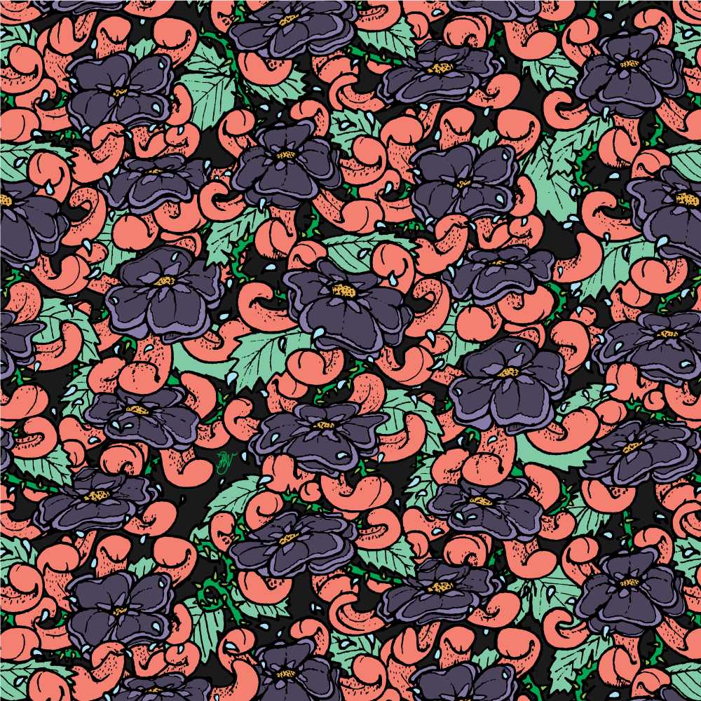 'Flowers & Tongues' repeat pattern