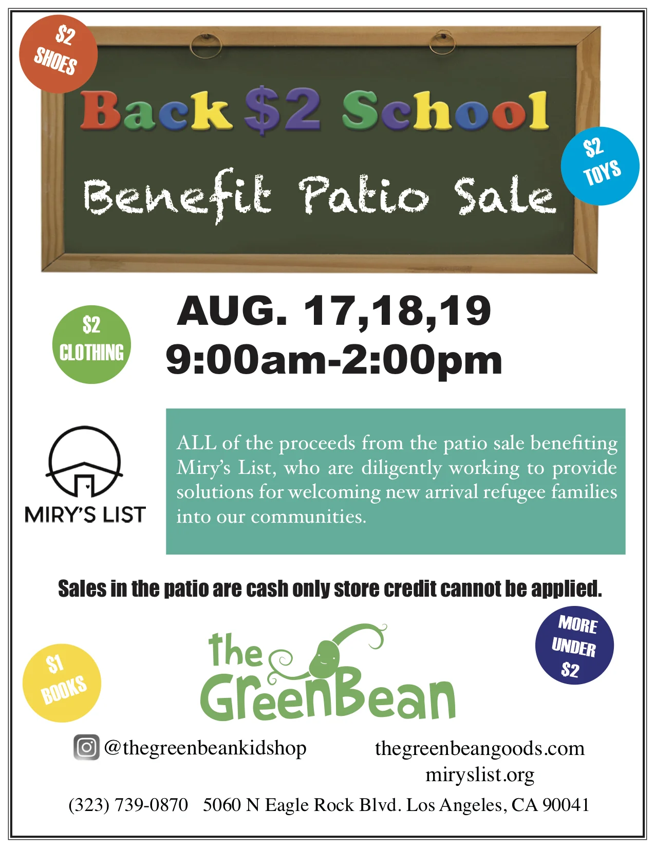 Back to School Patio Sale Benefitting Miry's List